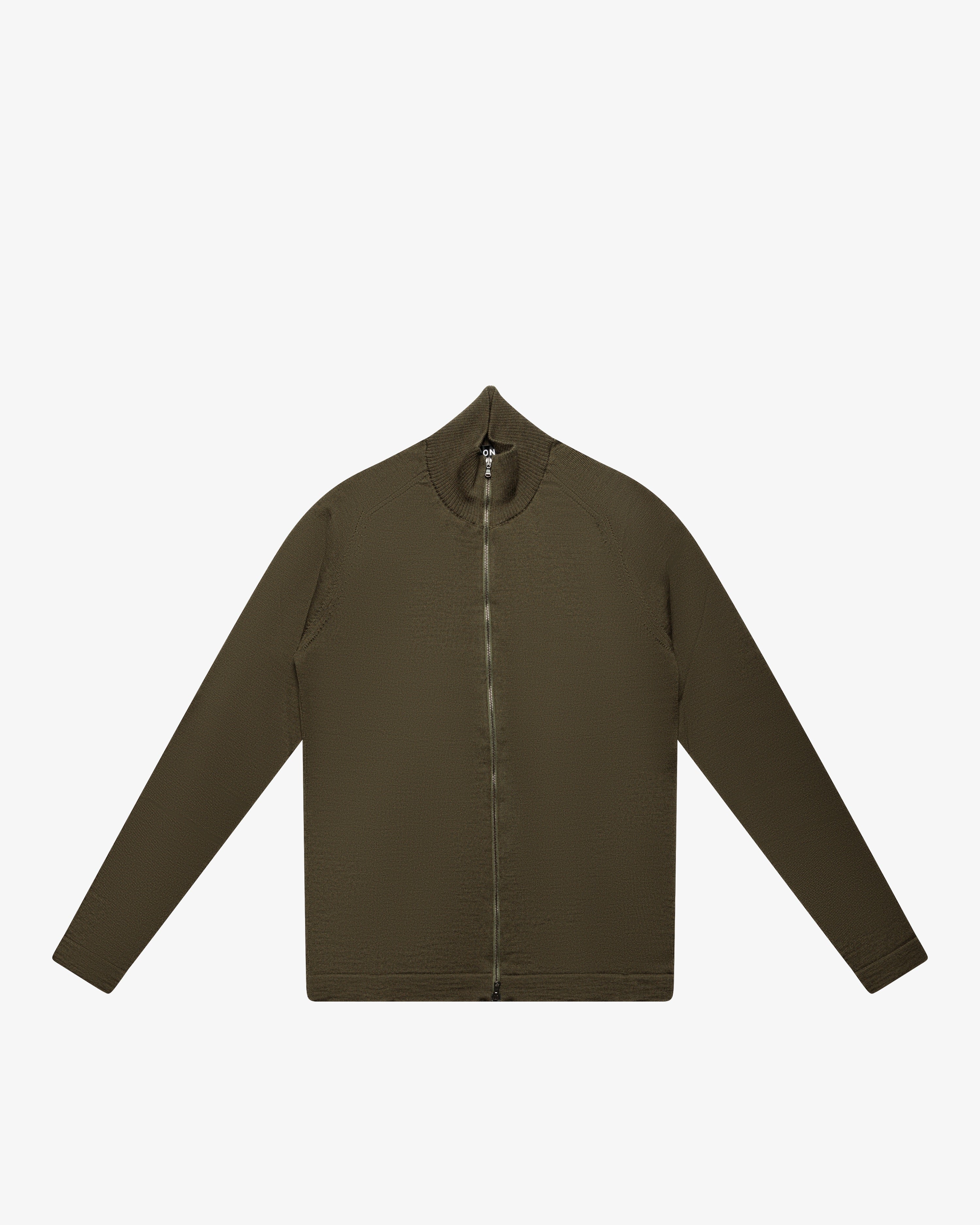 Maglia full-zip in lana verde militare slim