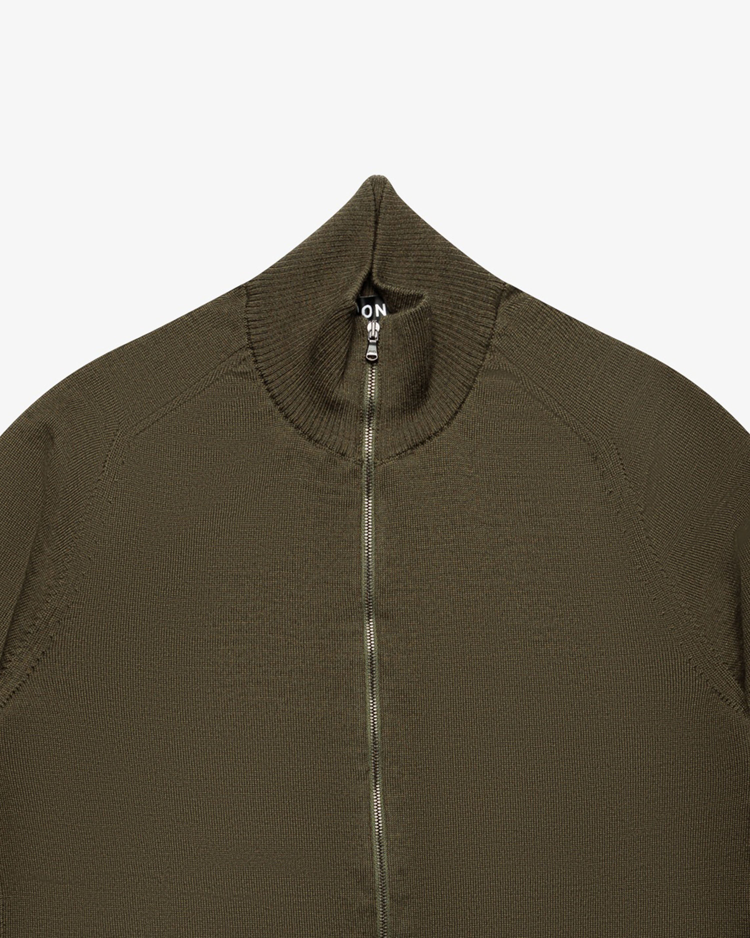 Military Green Wool Full-Zip Sweater