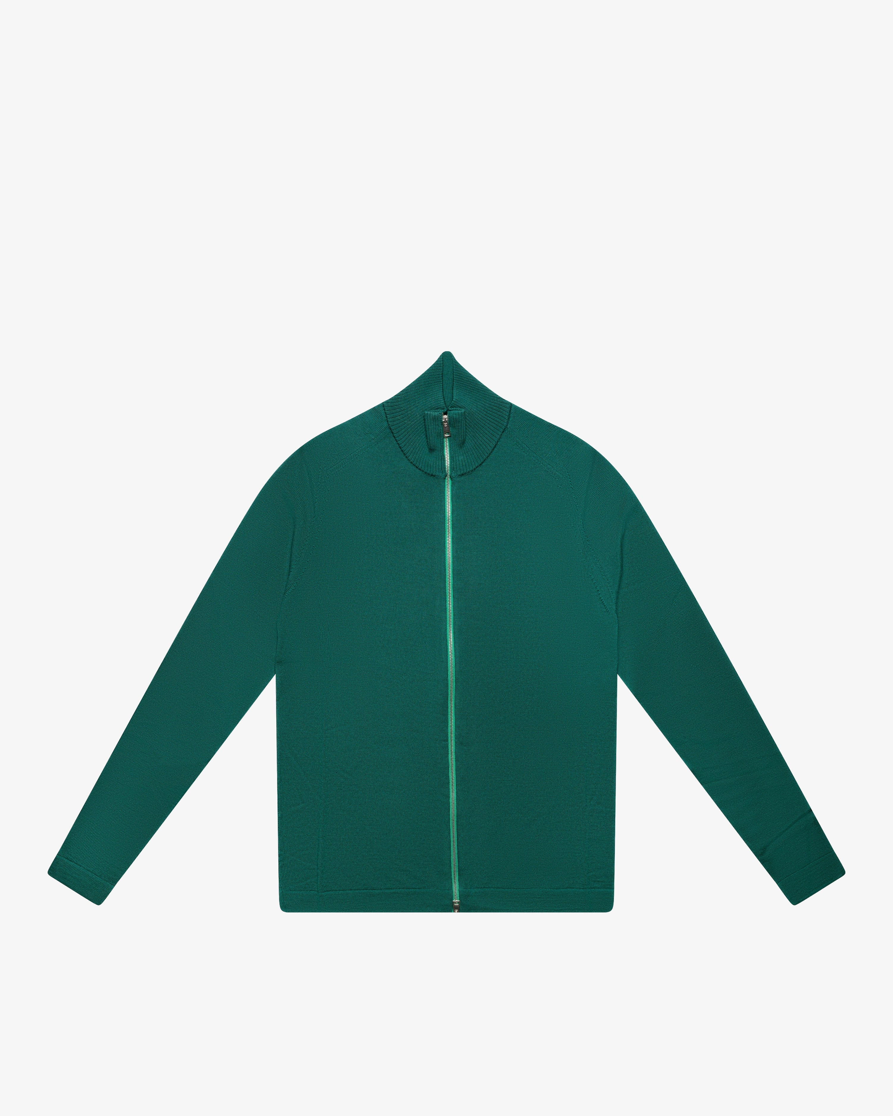 Maglia full-zip in lana verde prato slim