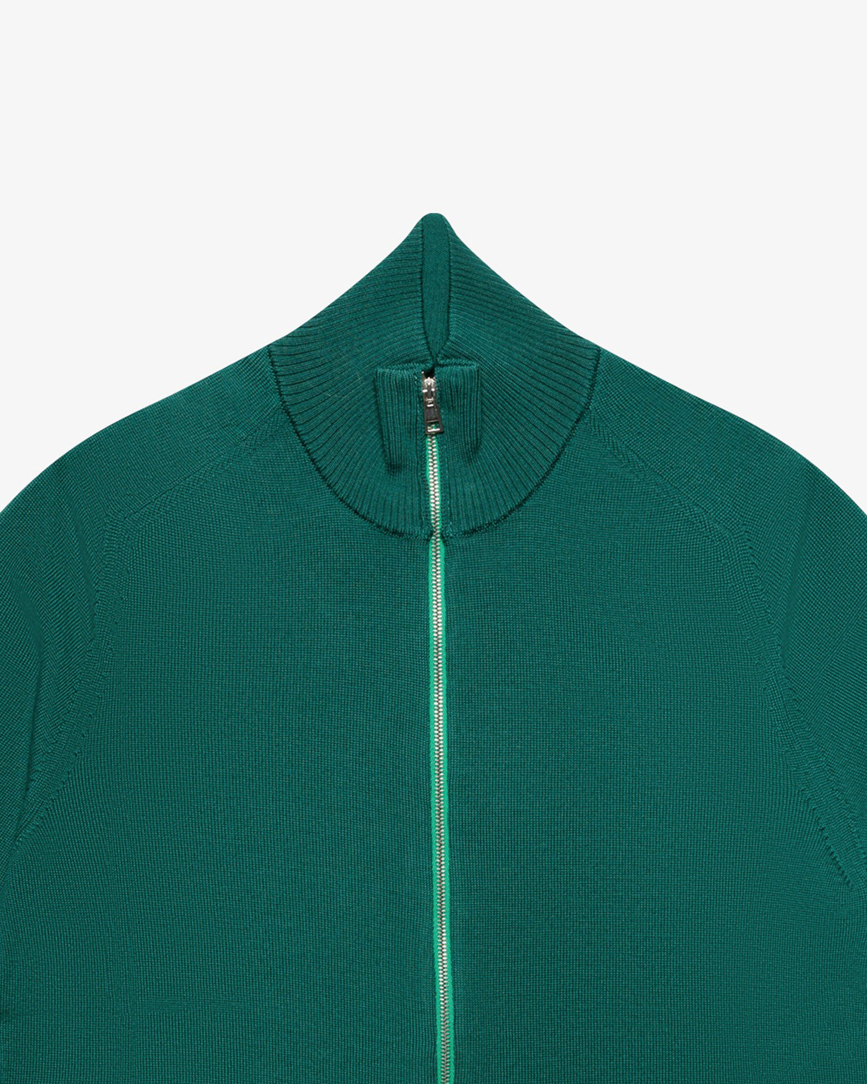 Meadow Green Wool Full-Zip Sweater