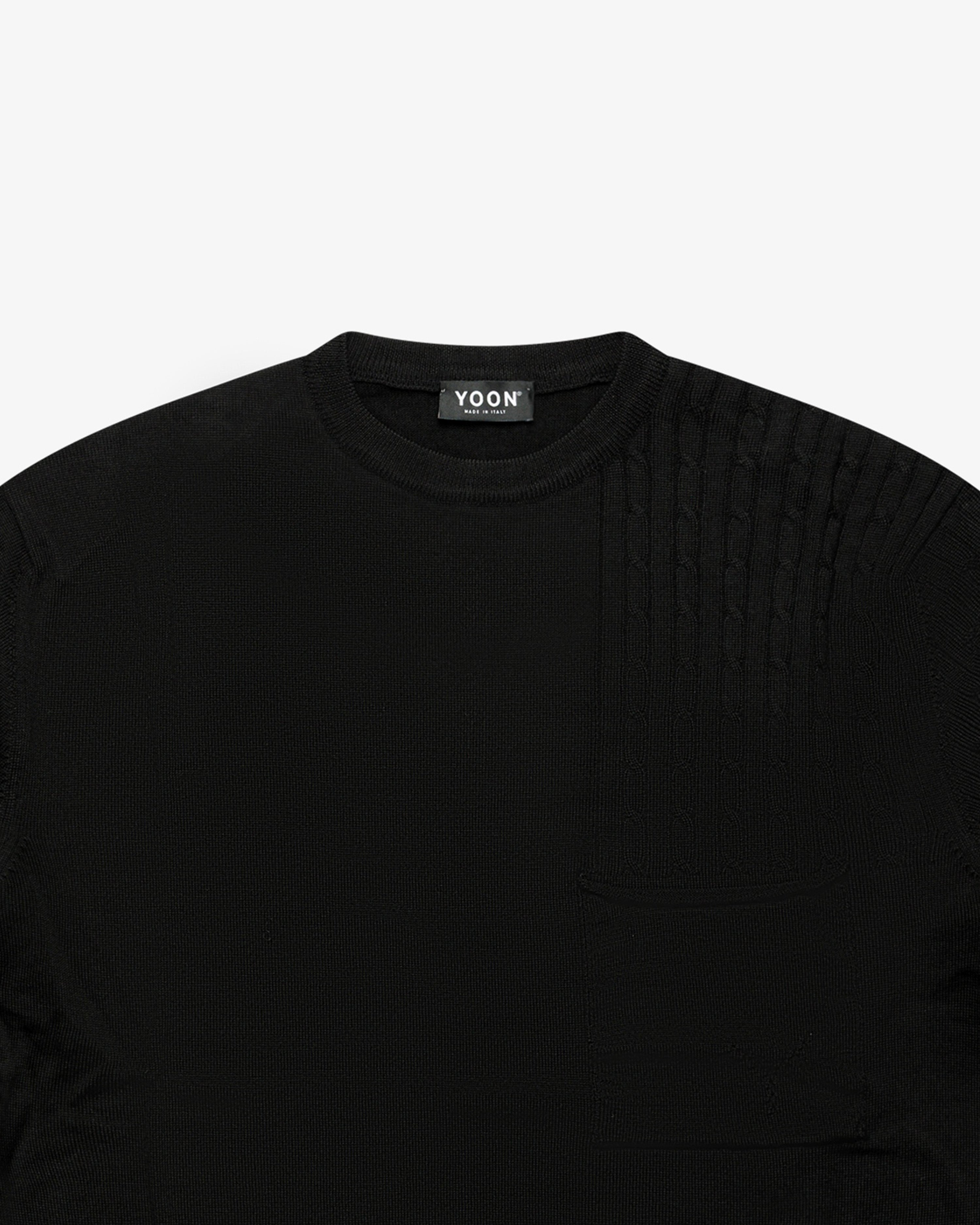 Black Crewneck Sweater with Patch Pocket