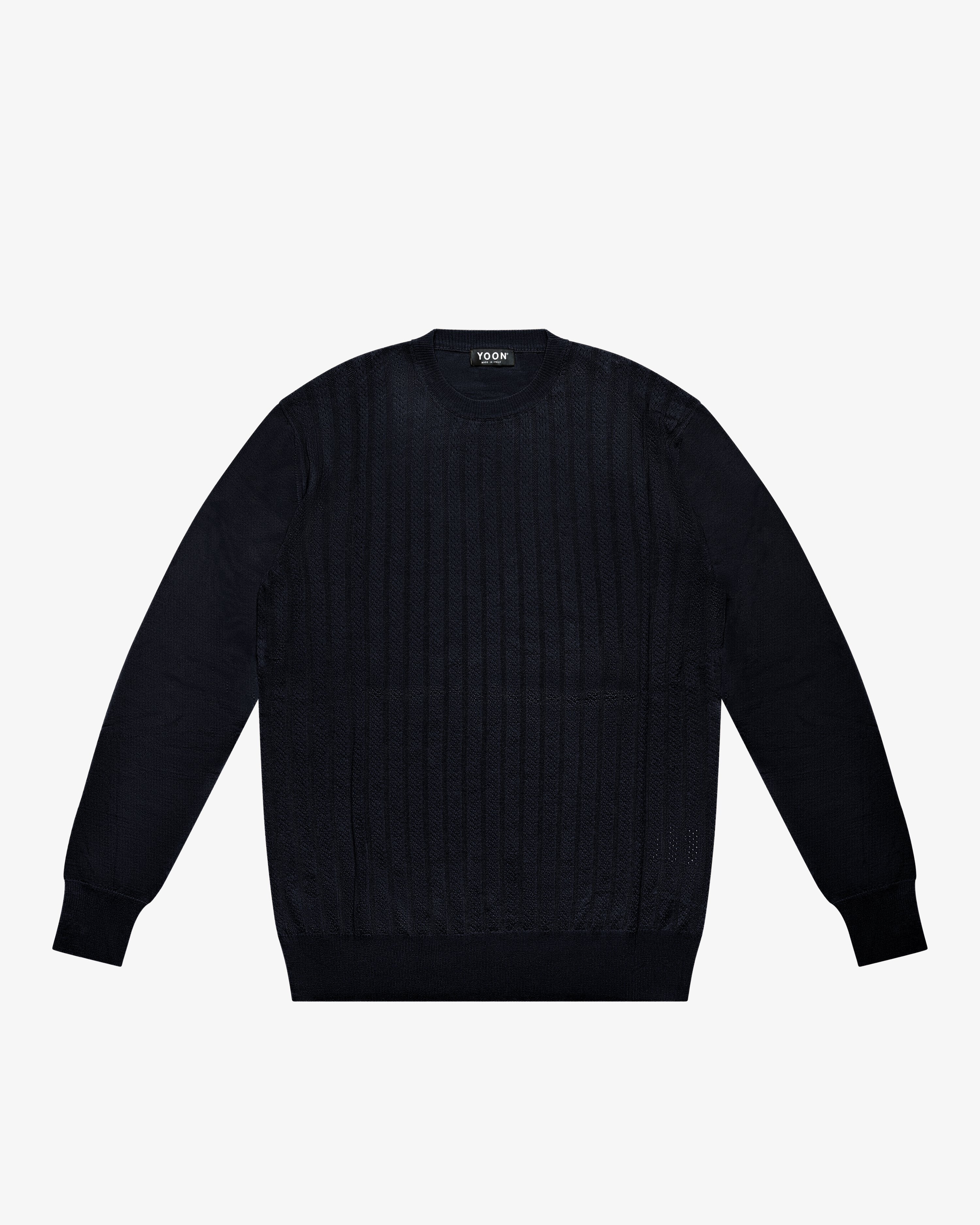 Blue Openwork Crewneck Sweater