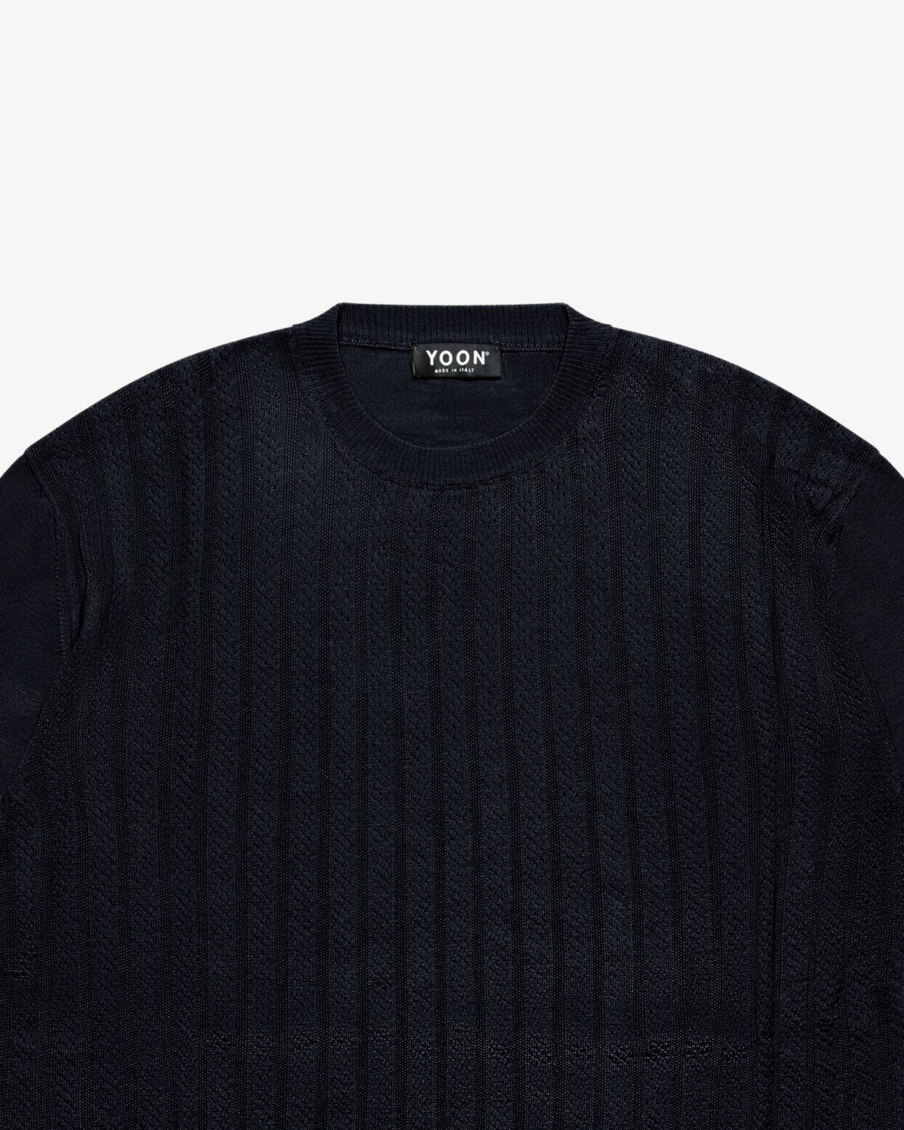 Blue Openwork Crewneck Sweater