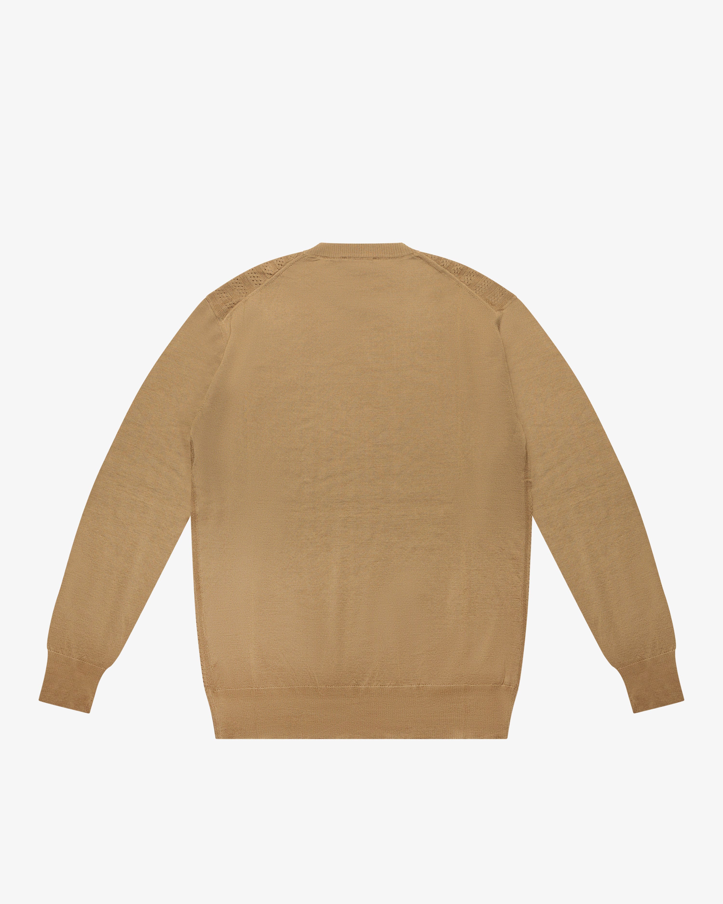 Camel Openwork Crewneck Sweater