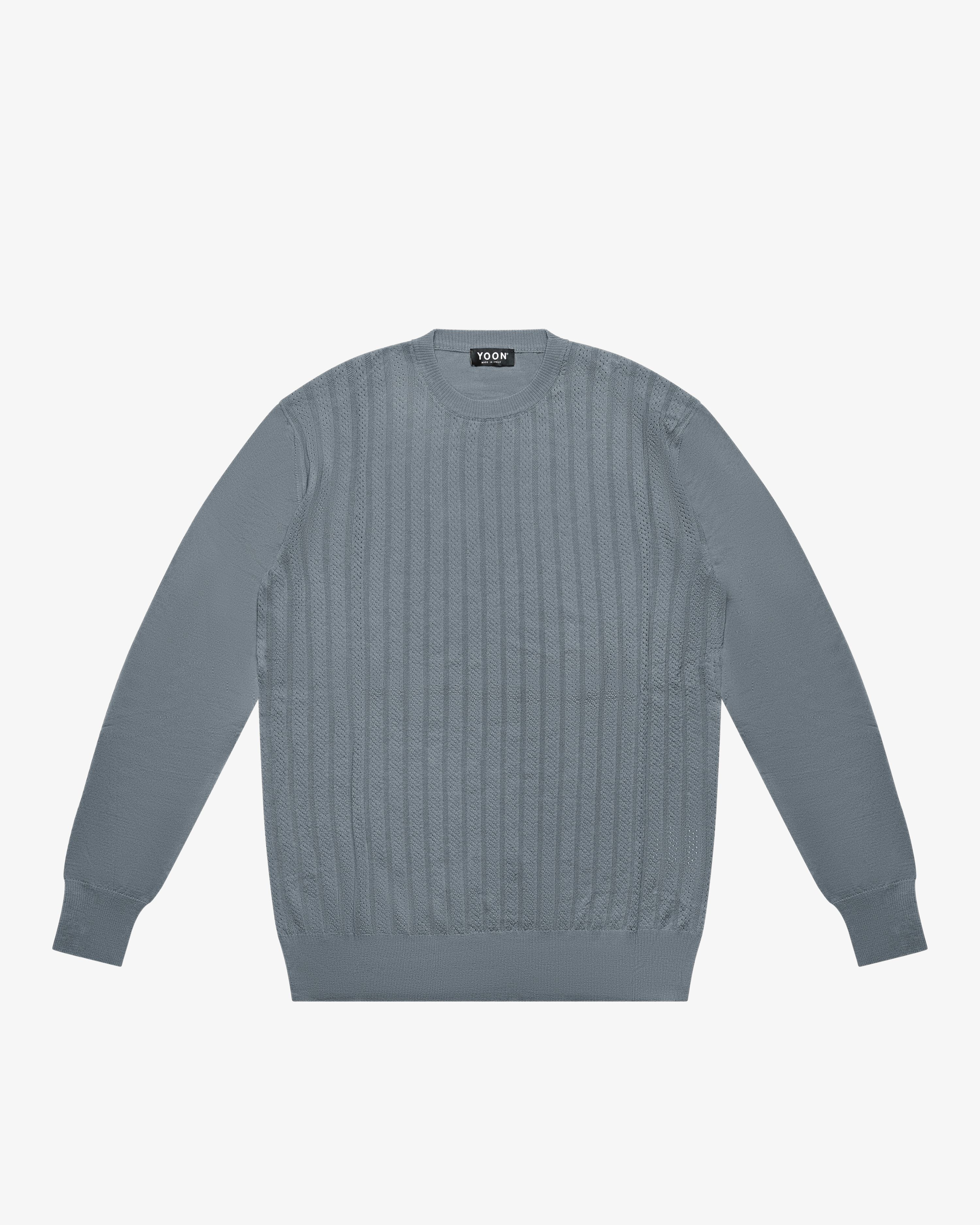 Gray Openwork Crewneck Sweater