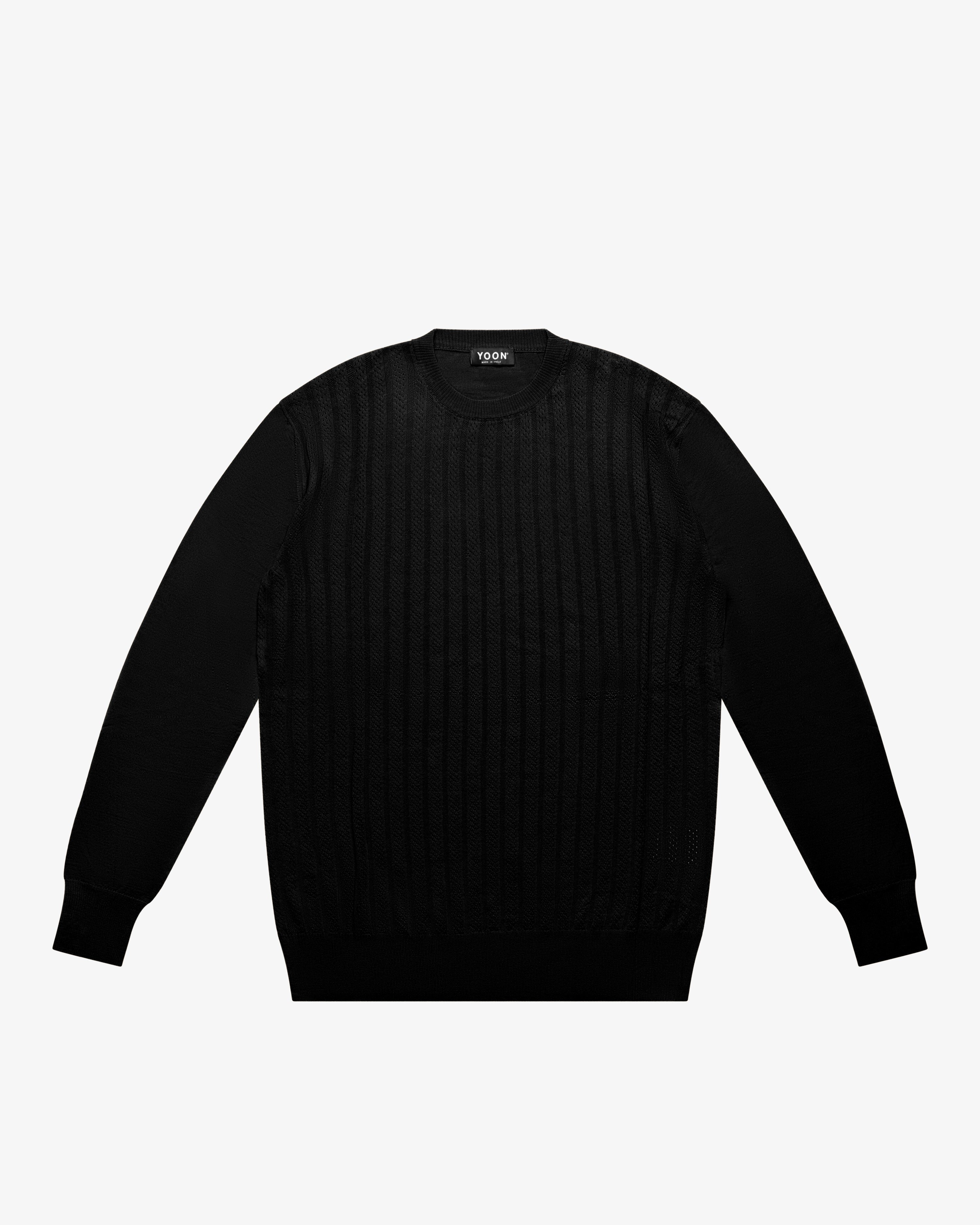 Black Openwork Crewneck Sweater