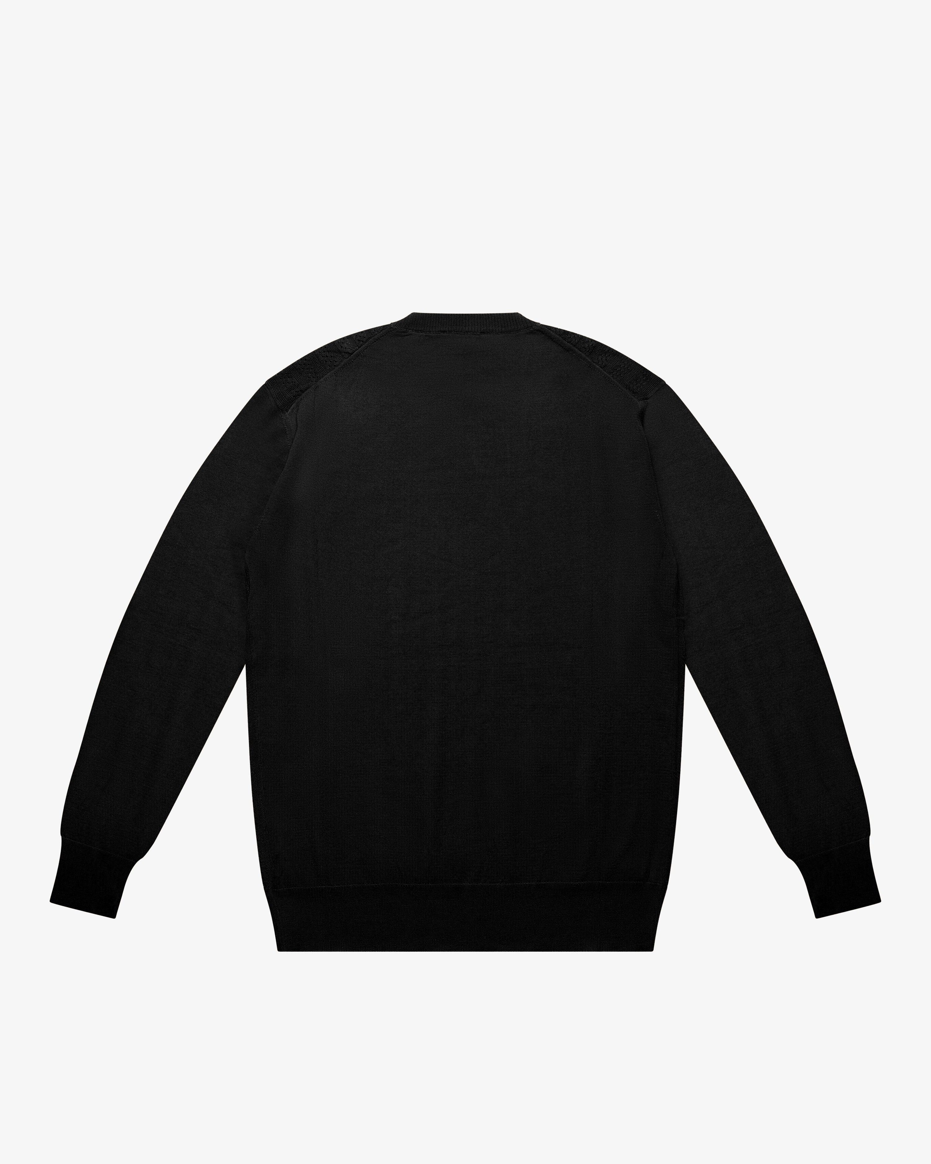 Black Openwork Crewneck Sweater