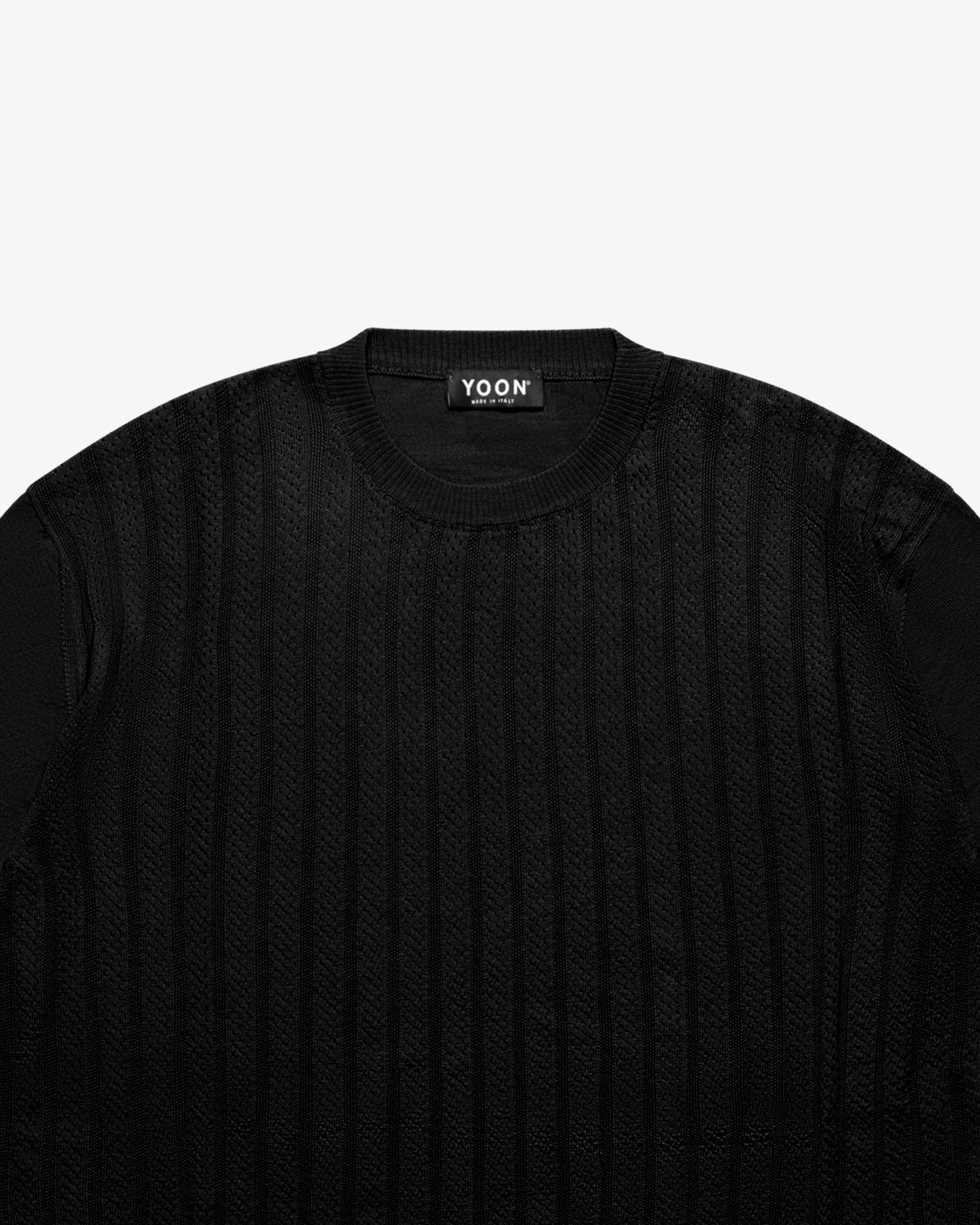 Black Openwork Crewneck Sweater