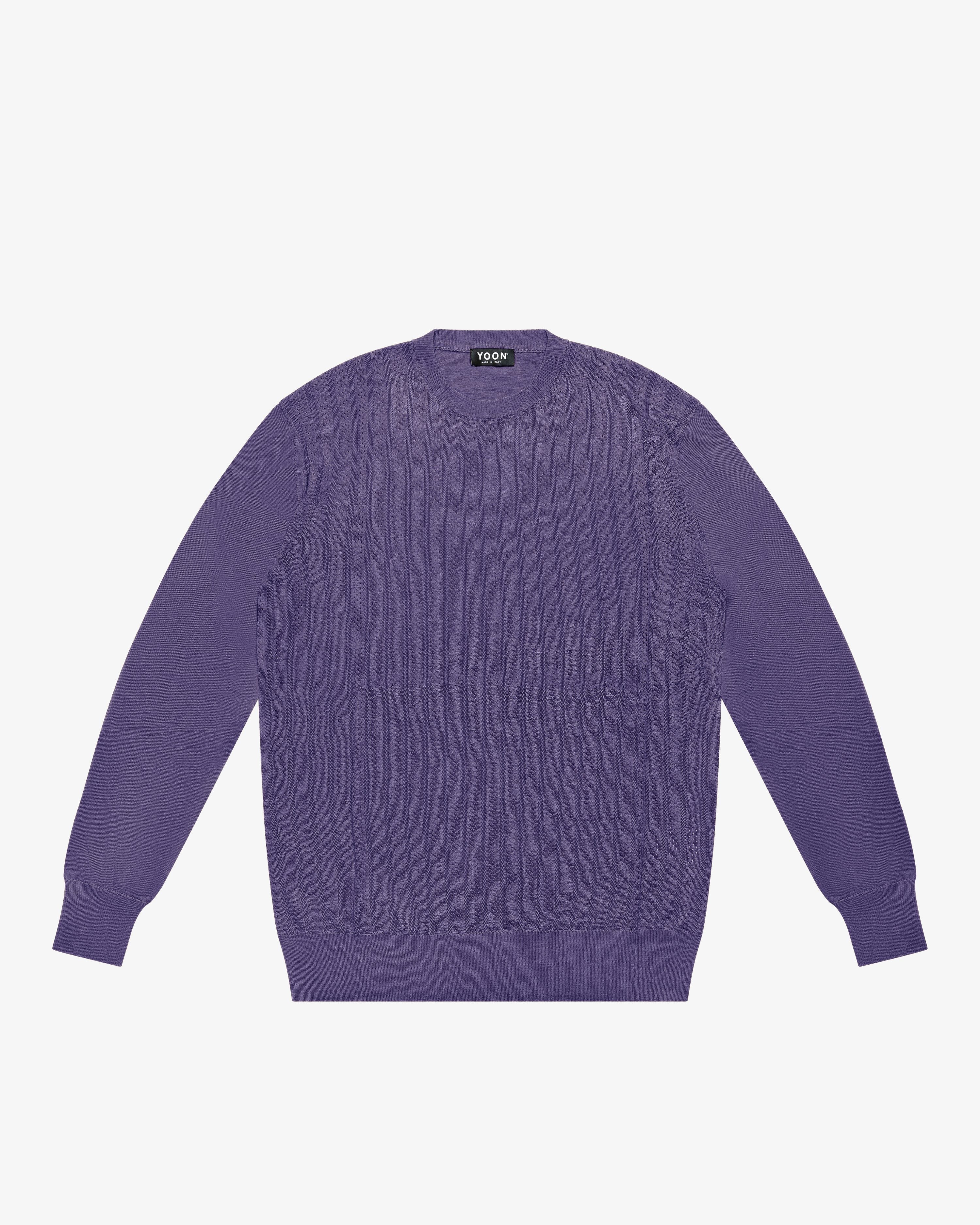 Purple Openwork Crewneck Sweater
