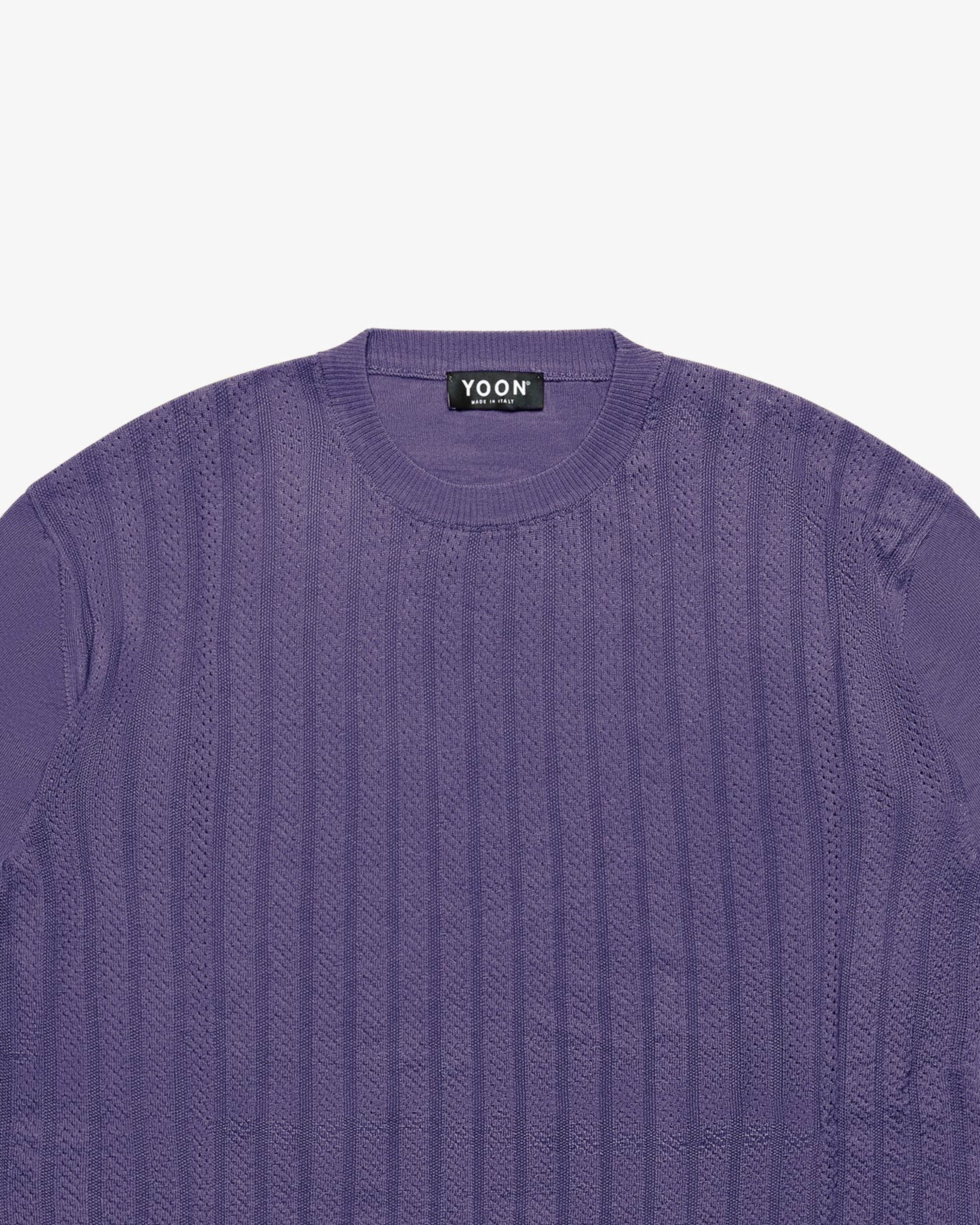 Purple Openwork Crewneck Sweater