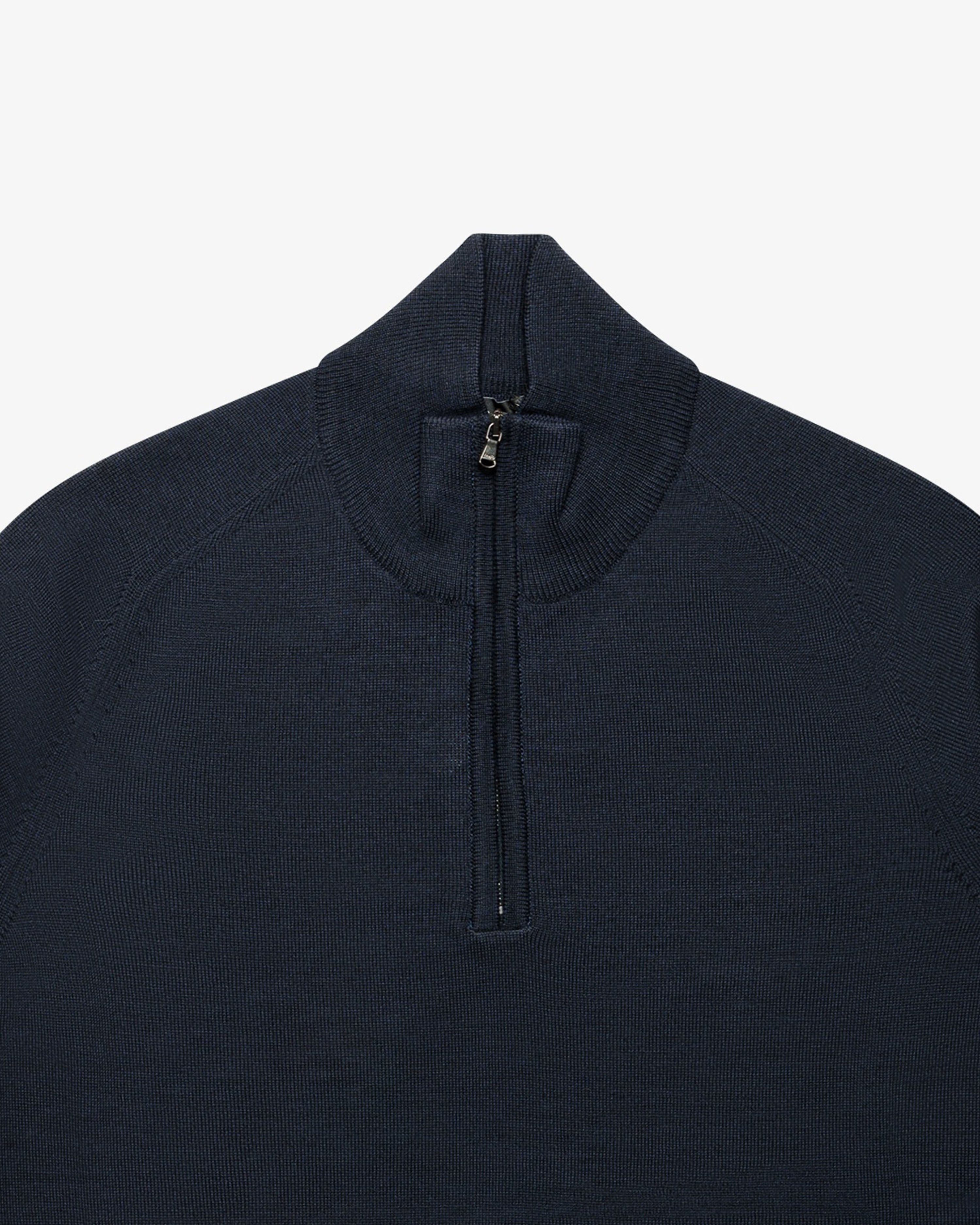 Blue Wool Zip Mock Neck Sweater