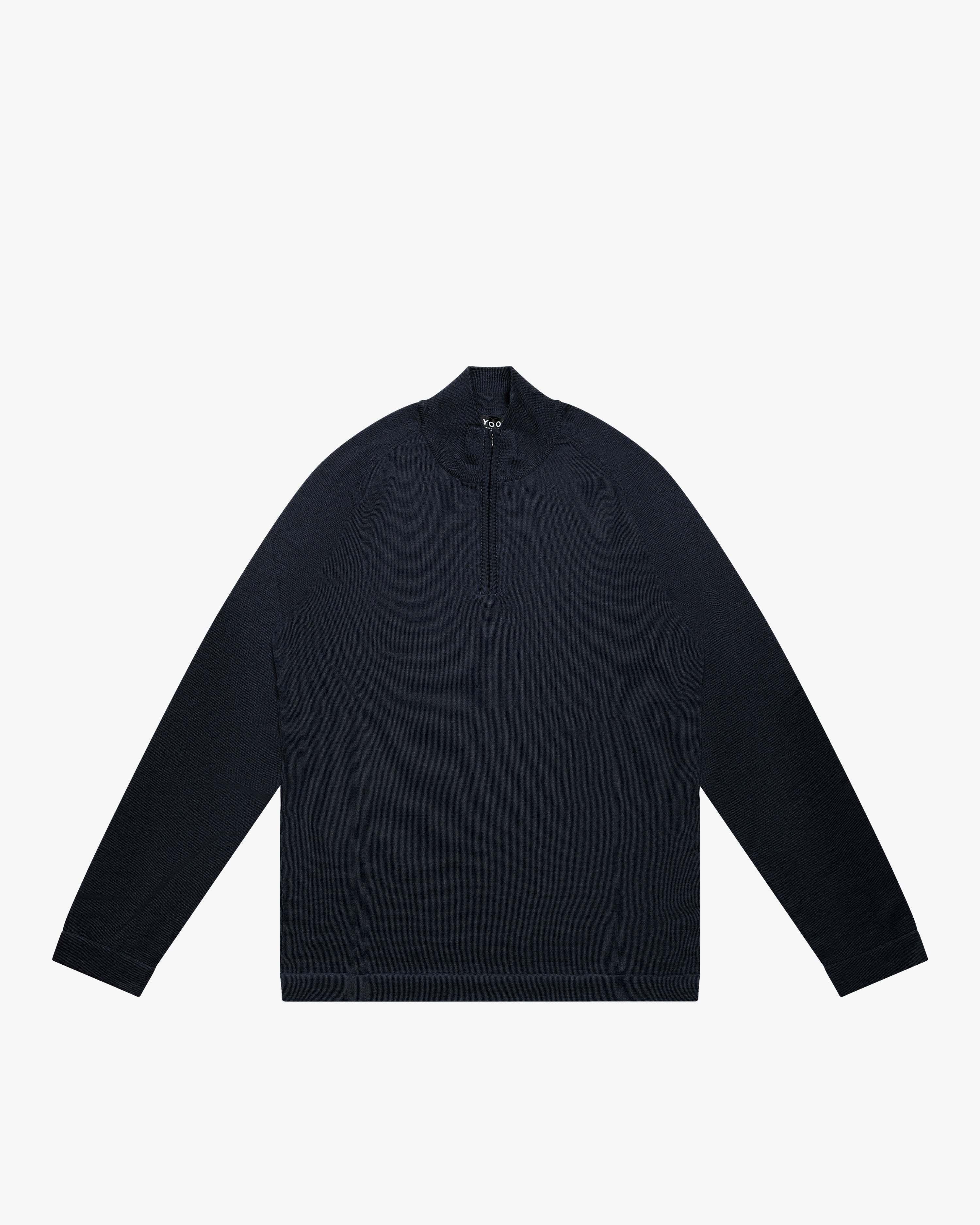 Melange Blue Wool Zip Mock Neck Sweater