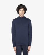 Melange Blue Wool Zip Mock Neck Sweater