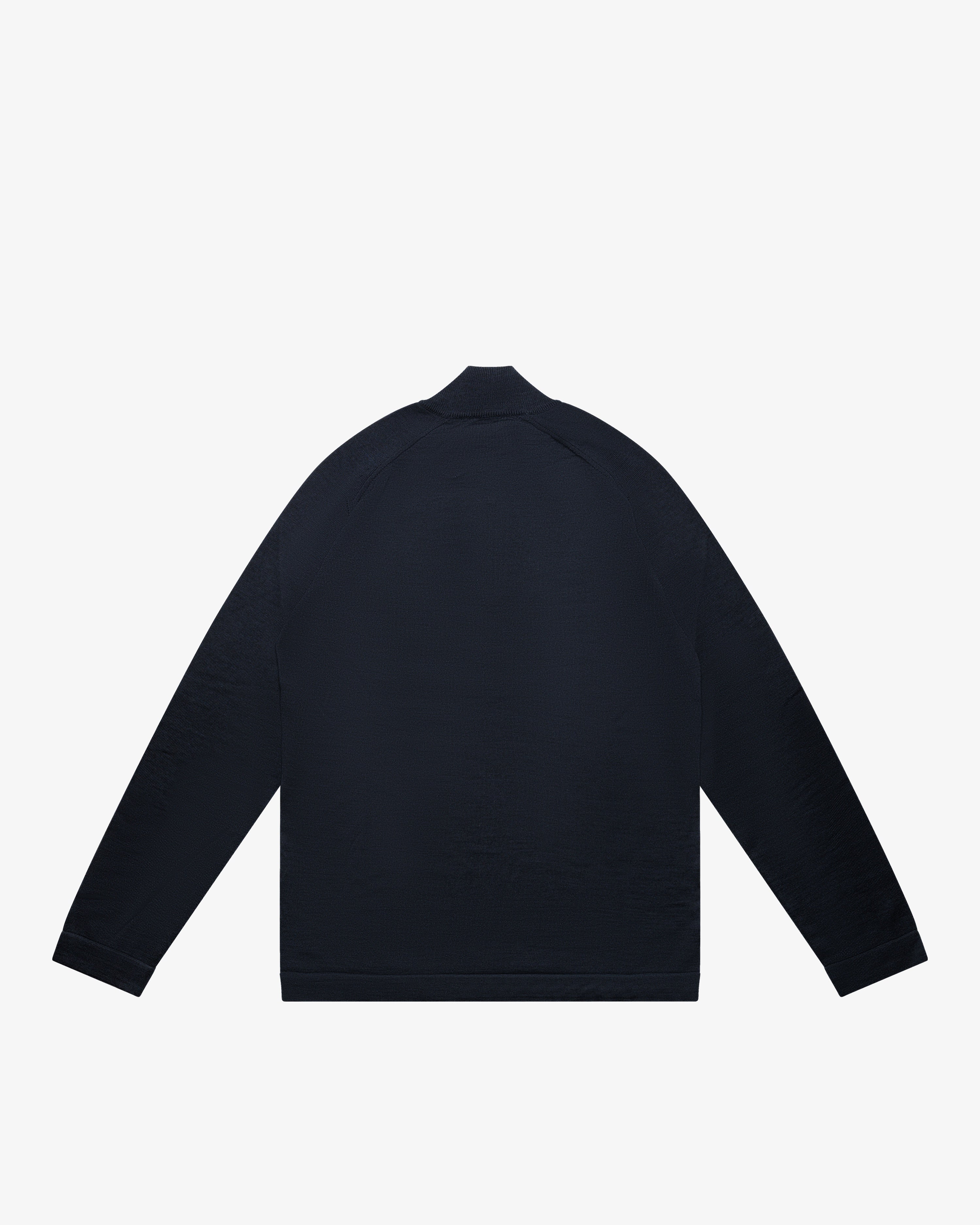 Melange Blue Wool Zip Mock Neck Sweater