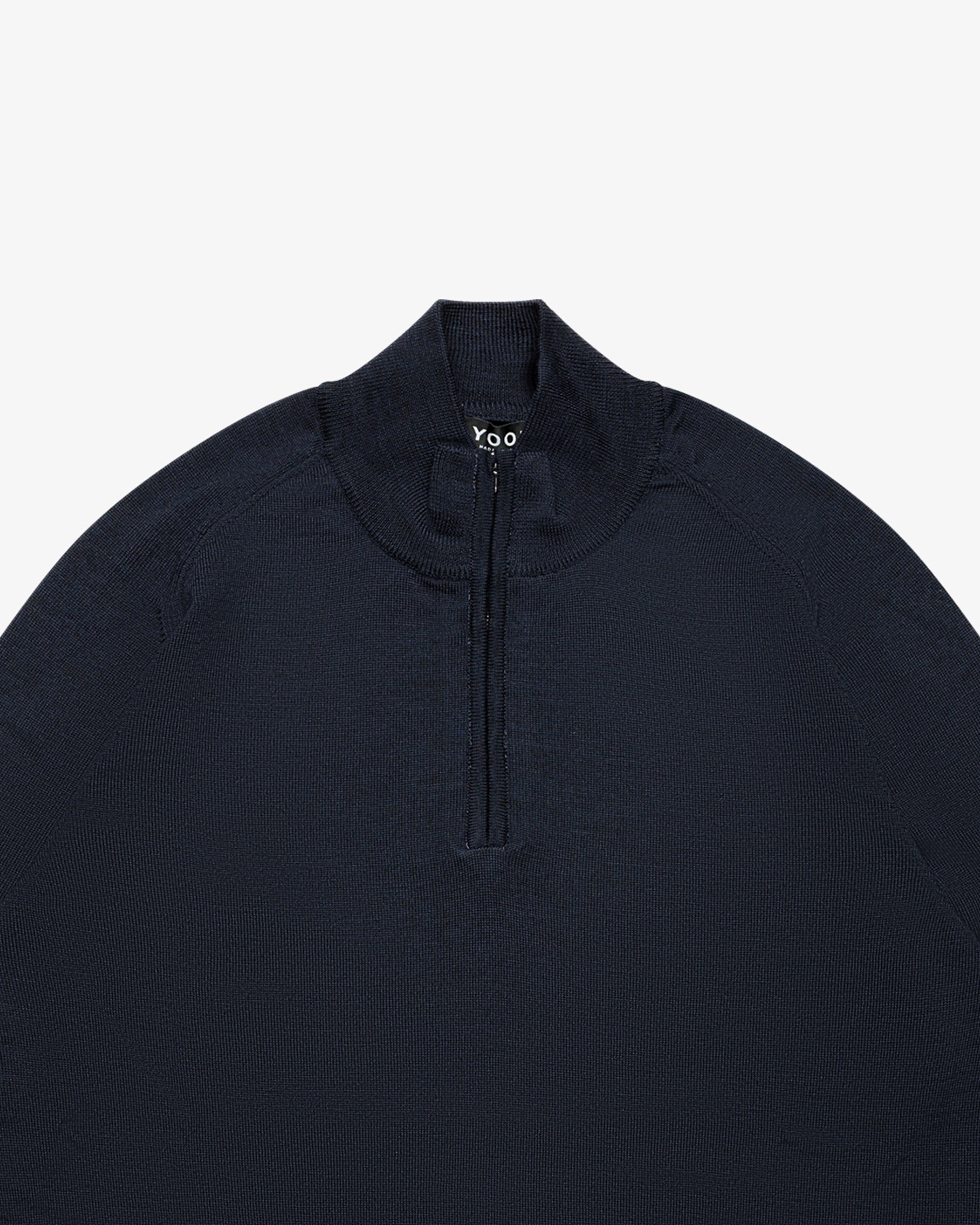 Melange Blue Wool Zip Mock Neck Sweater