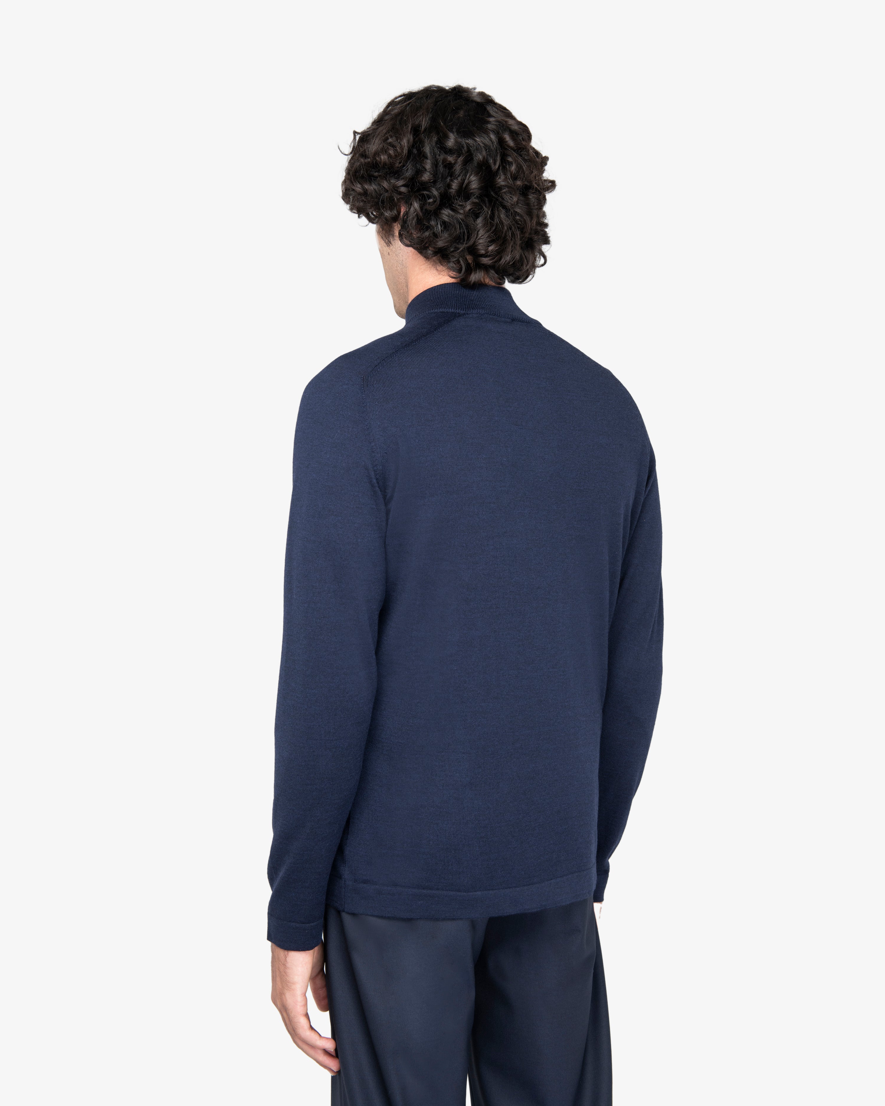 Maglia lupetto con zip in lana blu melange