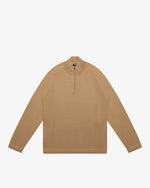 Camel Wool Zip Mock Neck Sweater