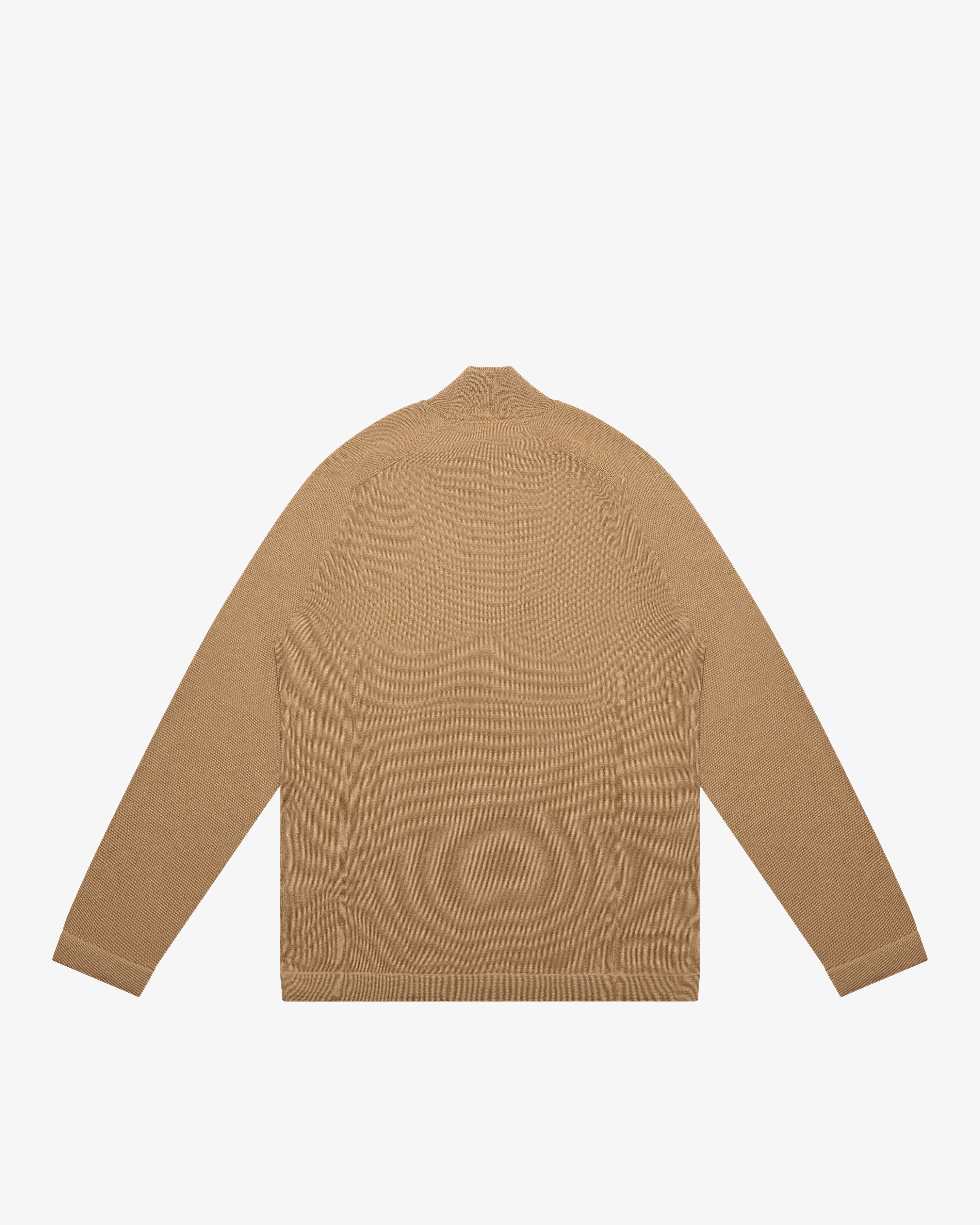 Camel Wool Zip Mock Neck Sweater