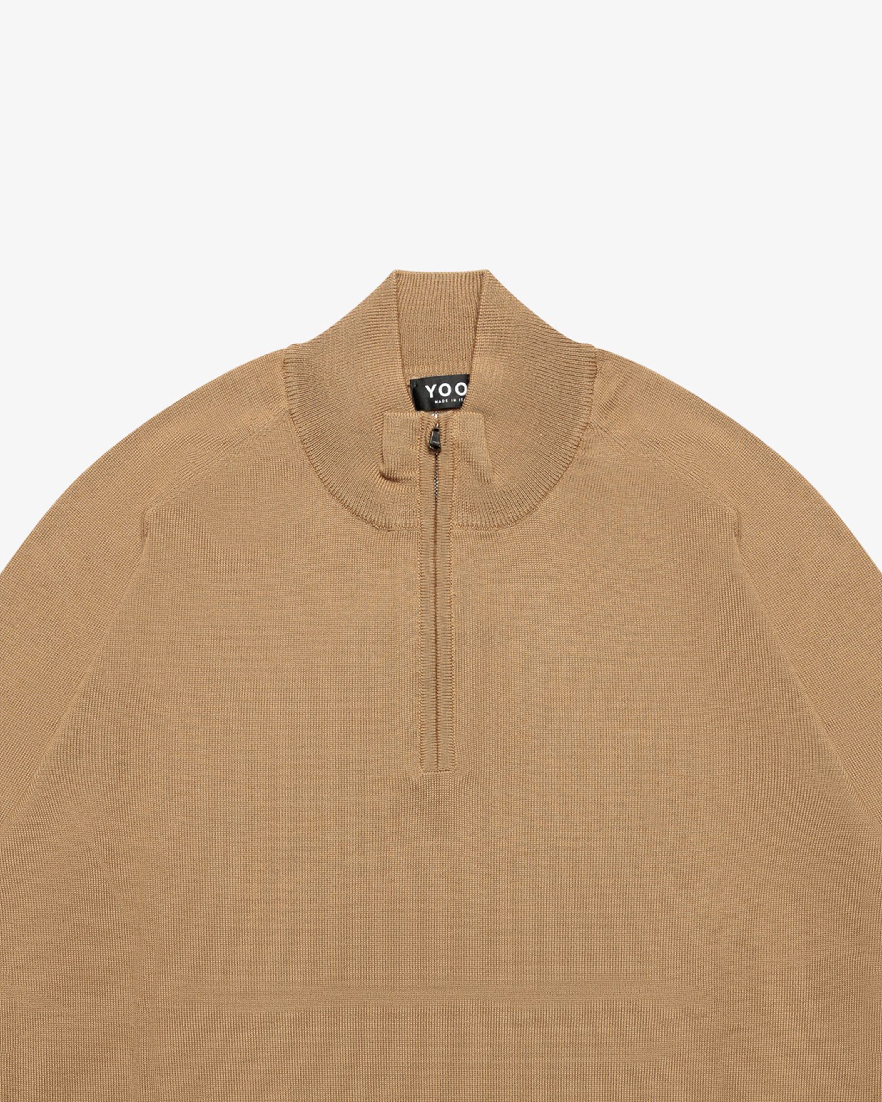 Camel Wool Zip Mock Neck Sweater