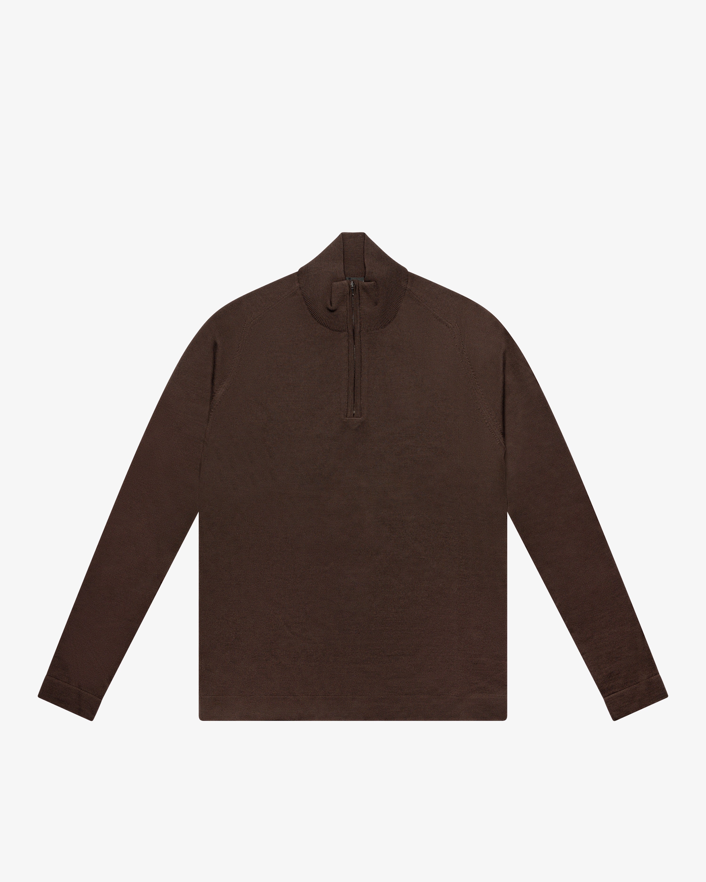 Brown Wool Zip Mock Neck Sweater
