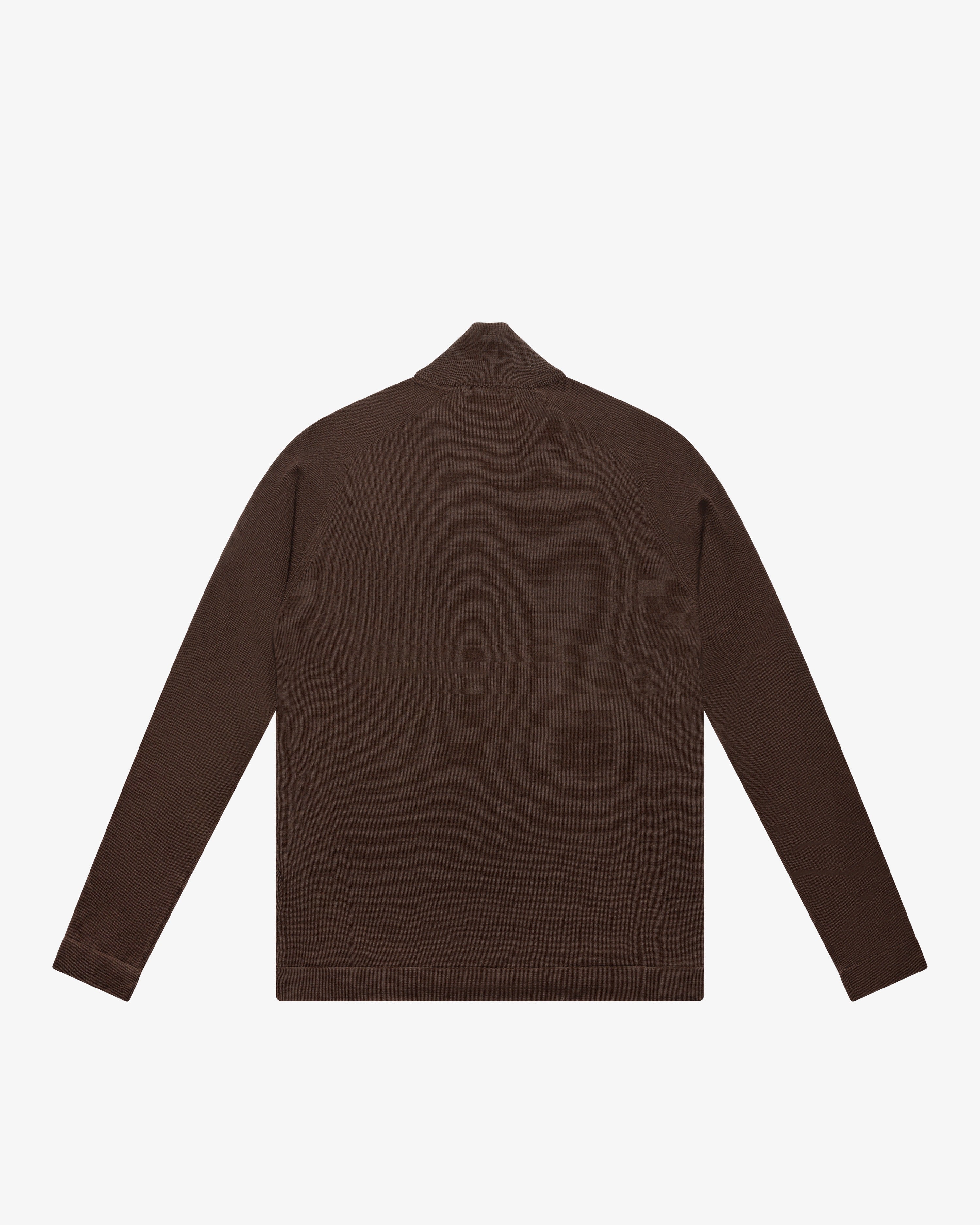 Brown Wool Zip Mock Neck Sweater