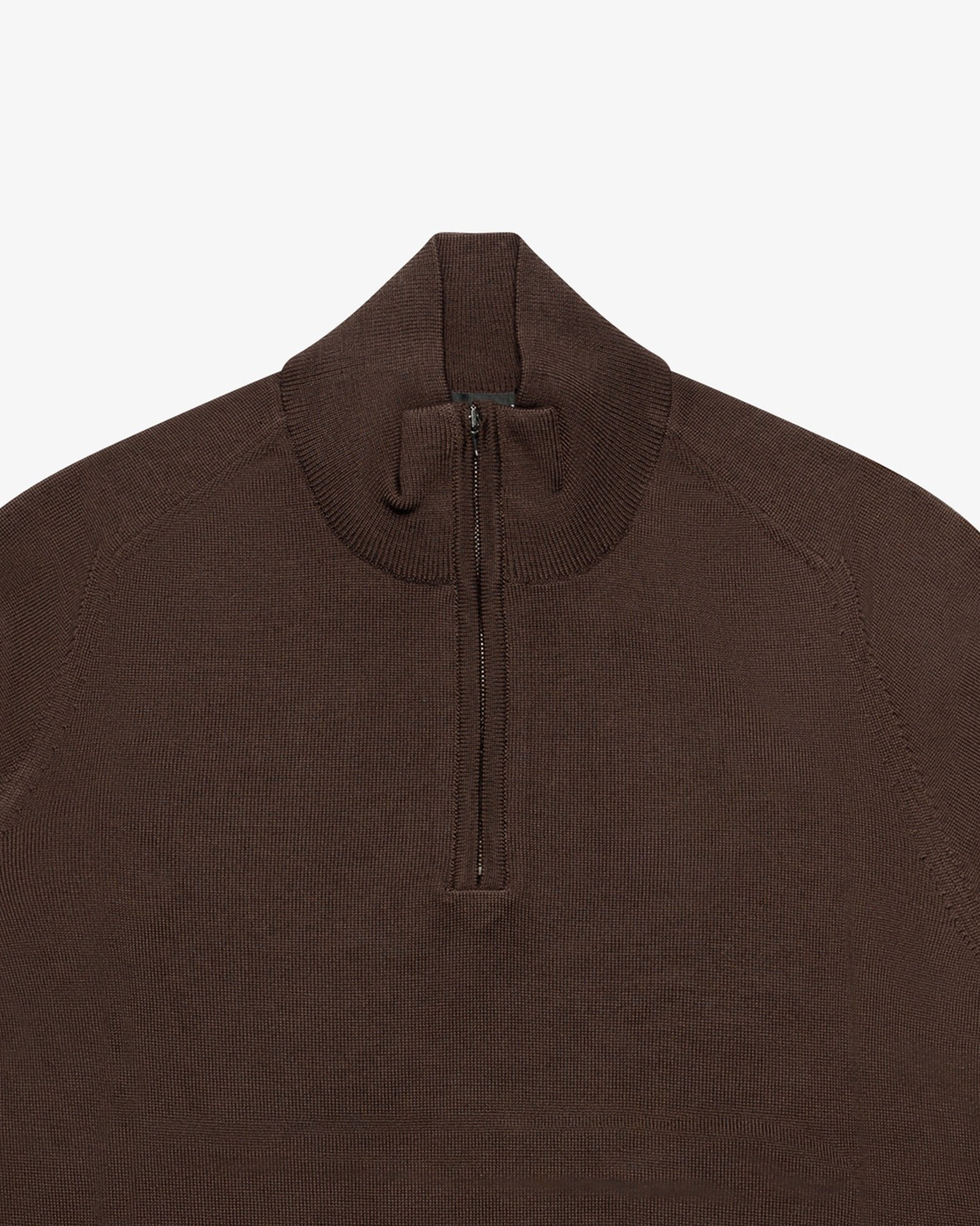 Brown Wool Zip Mock Neck Sweater