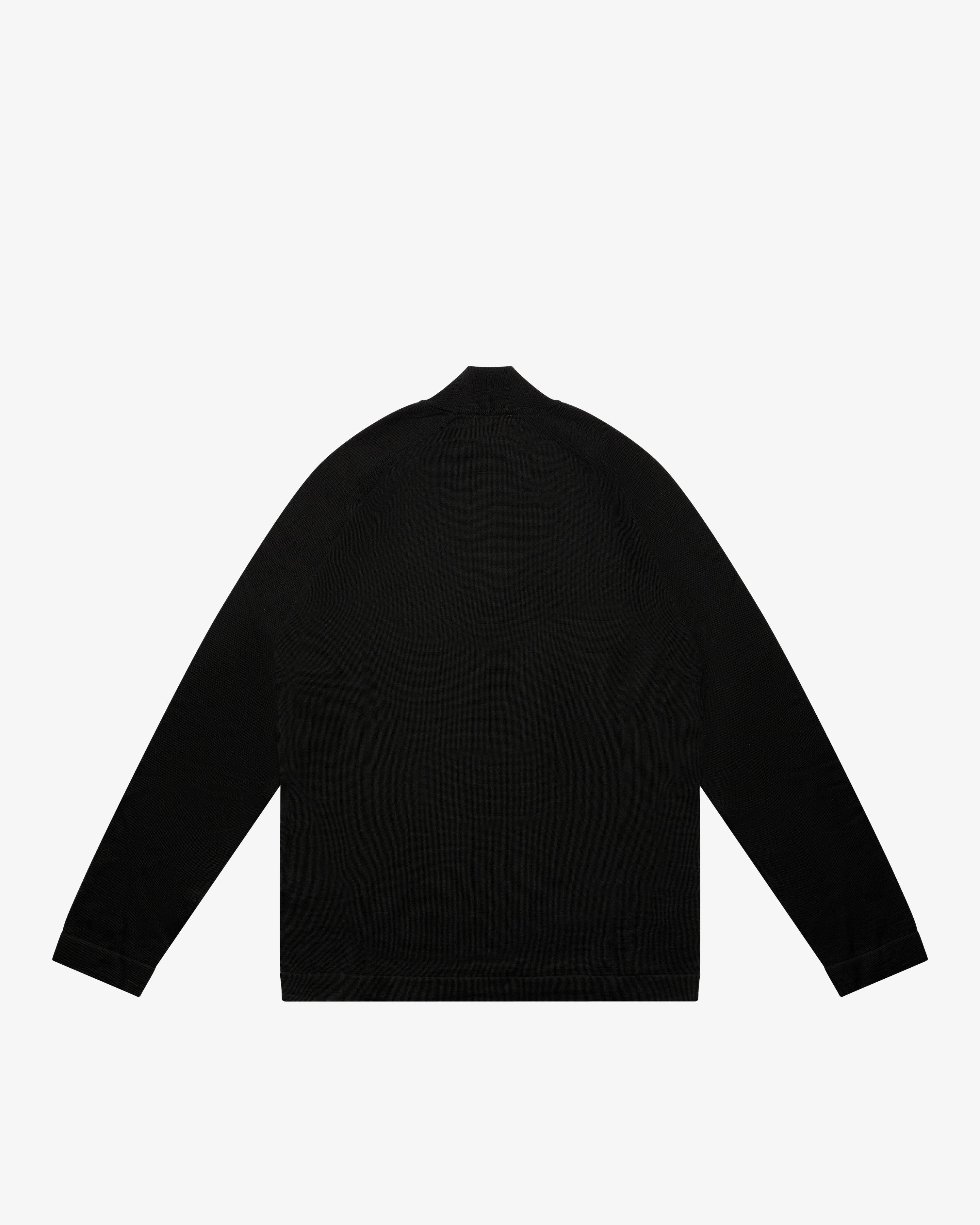 Black Wool Zip Mock Neck Sweater