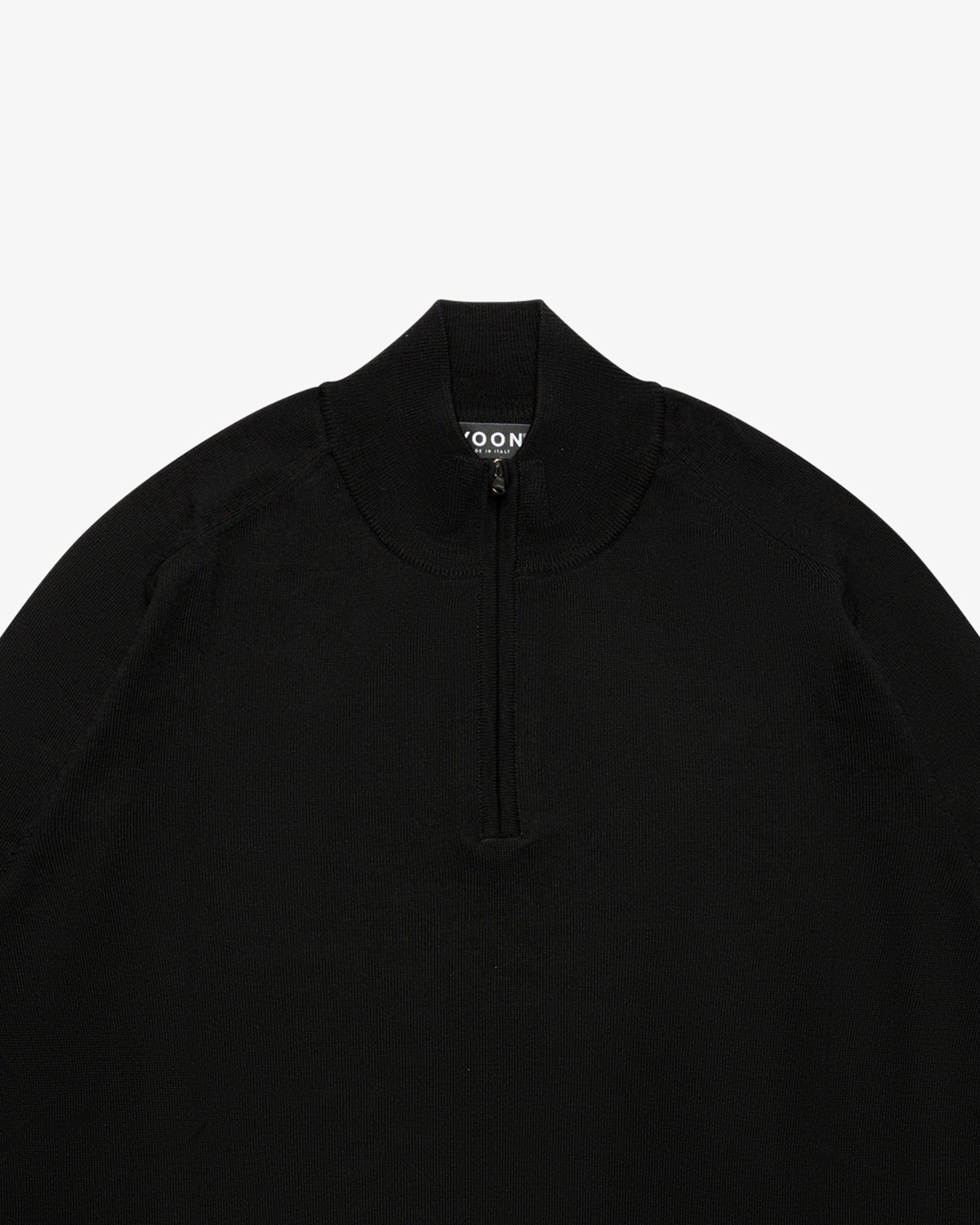 Black Wool Zip Mock Neck Sweater