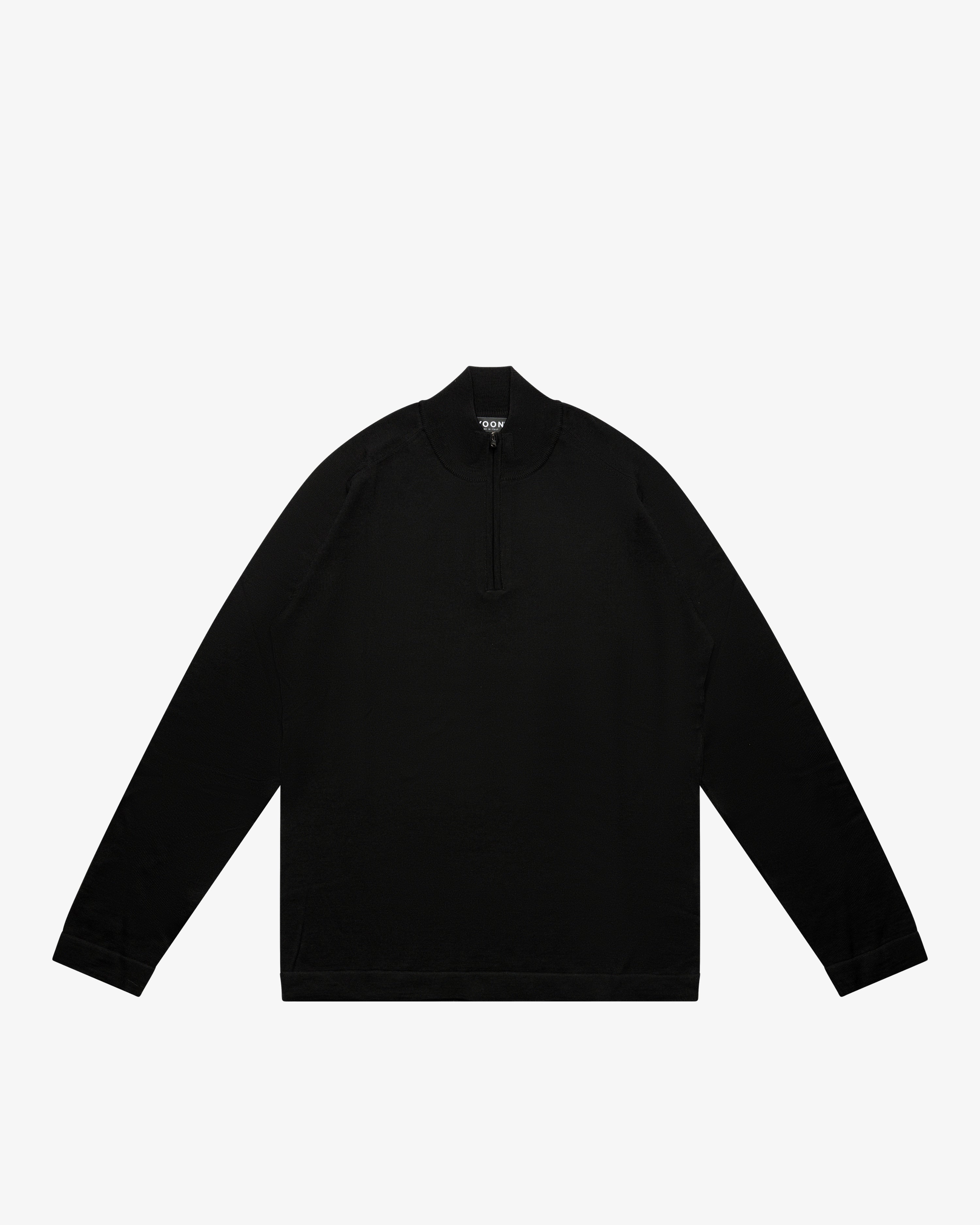 Black Wool Zip Mock Neck Sweater
