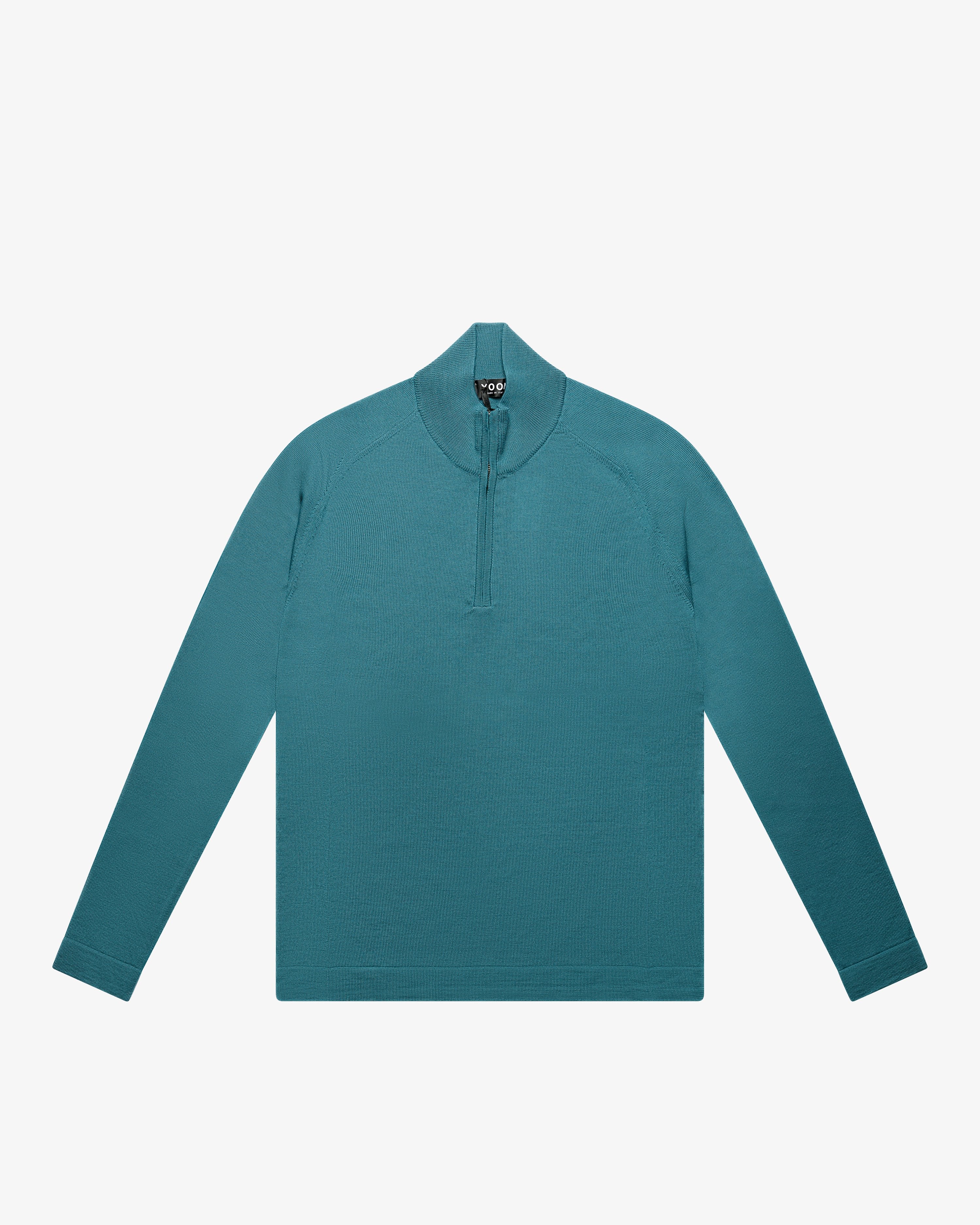 Petrol Wool Zip Mock Neck Sweater