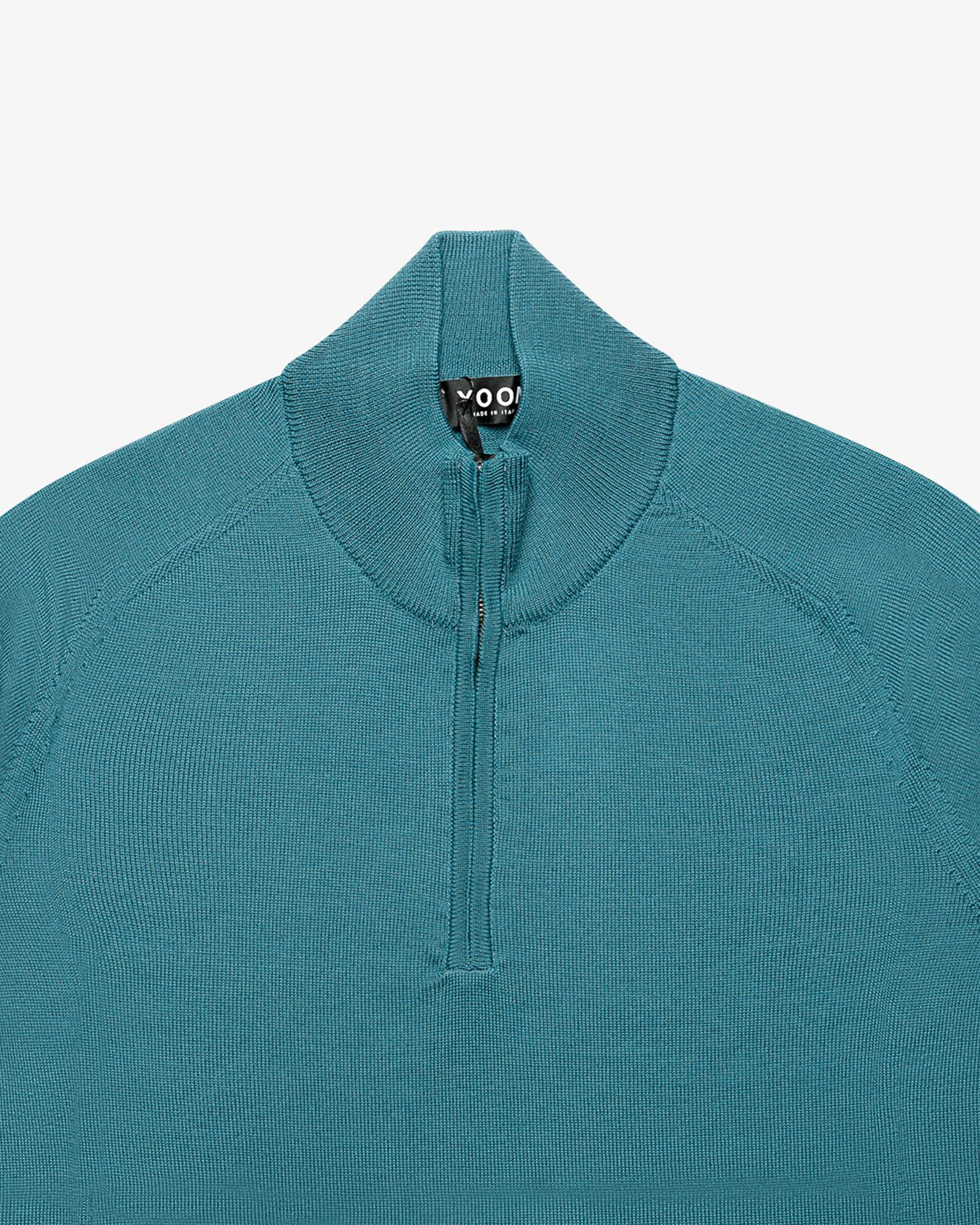 Petrol Wool Zip Mock Neck Sweater