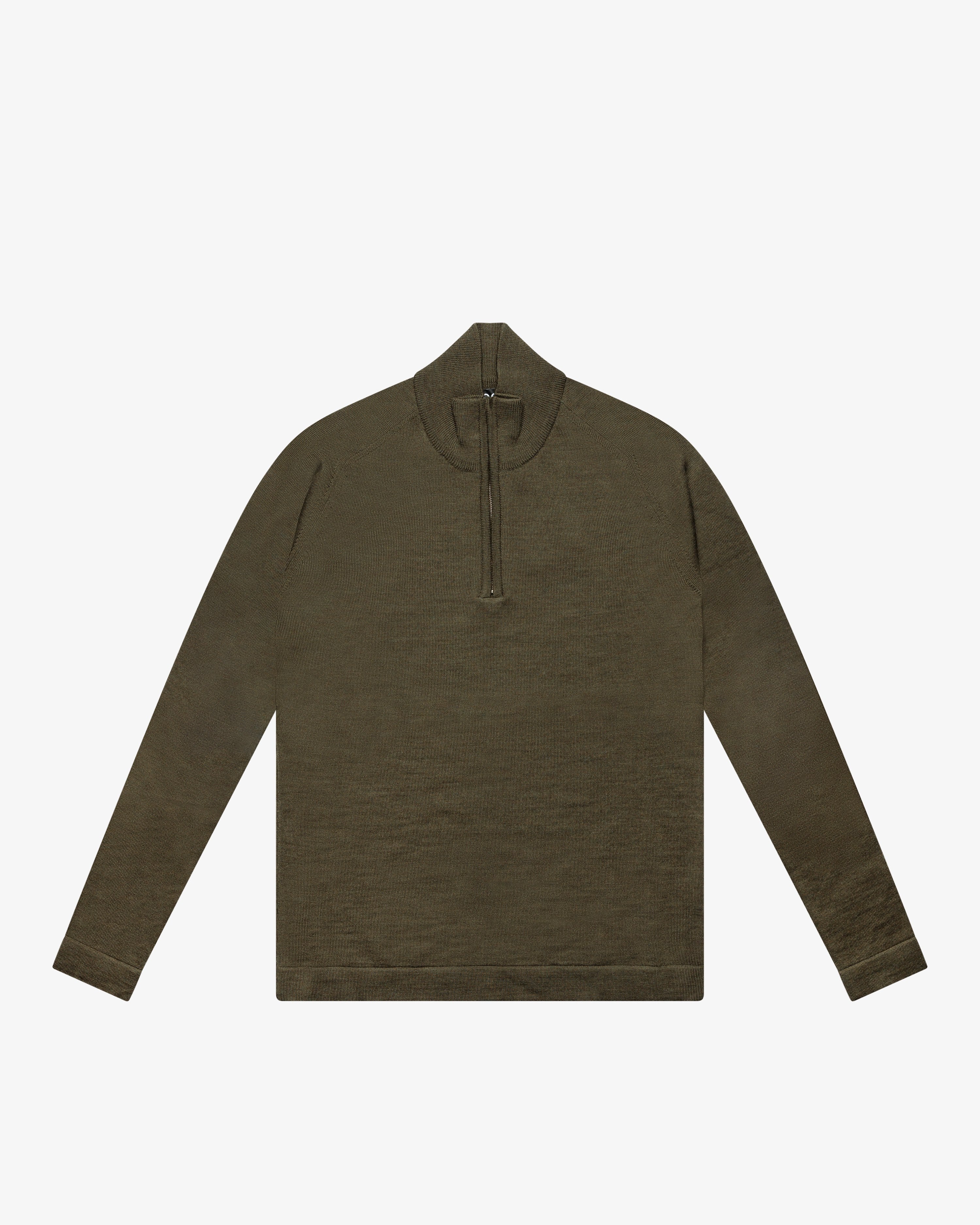 Military Green Wool Zip Mock Neck Sweater