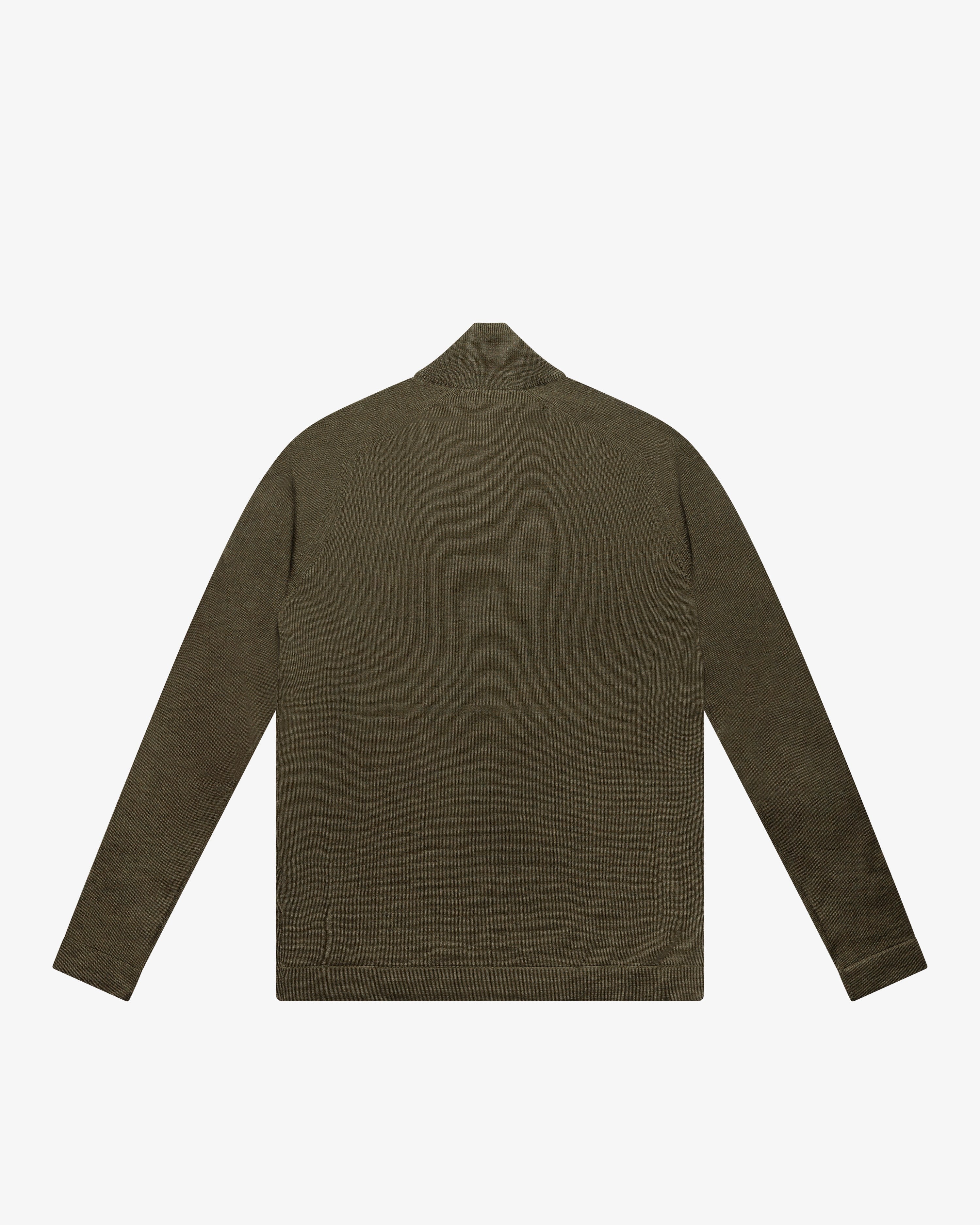 Military Green Wool Zip Mock Neck Sweater