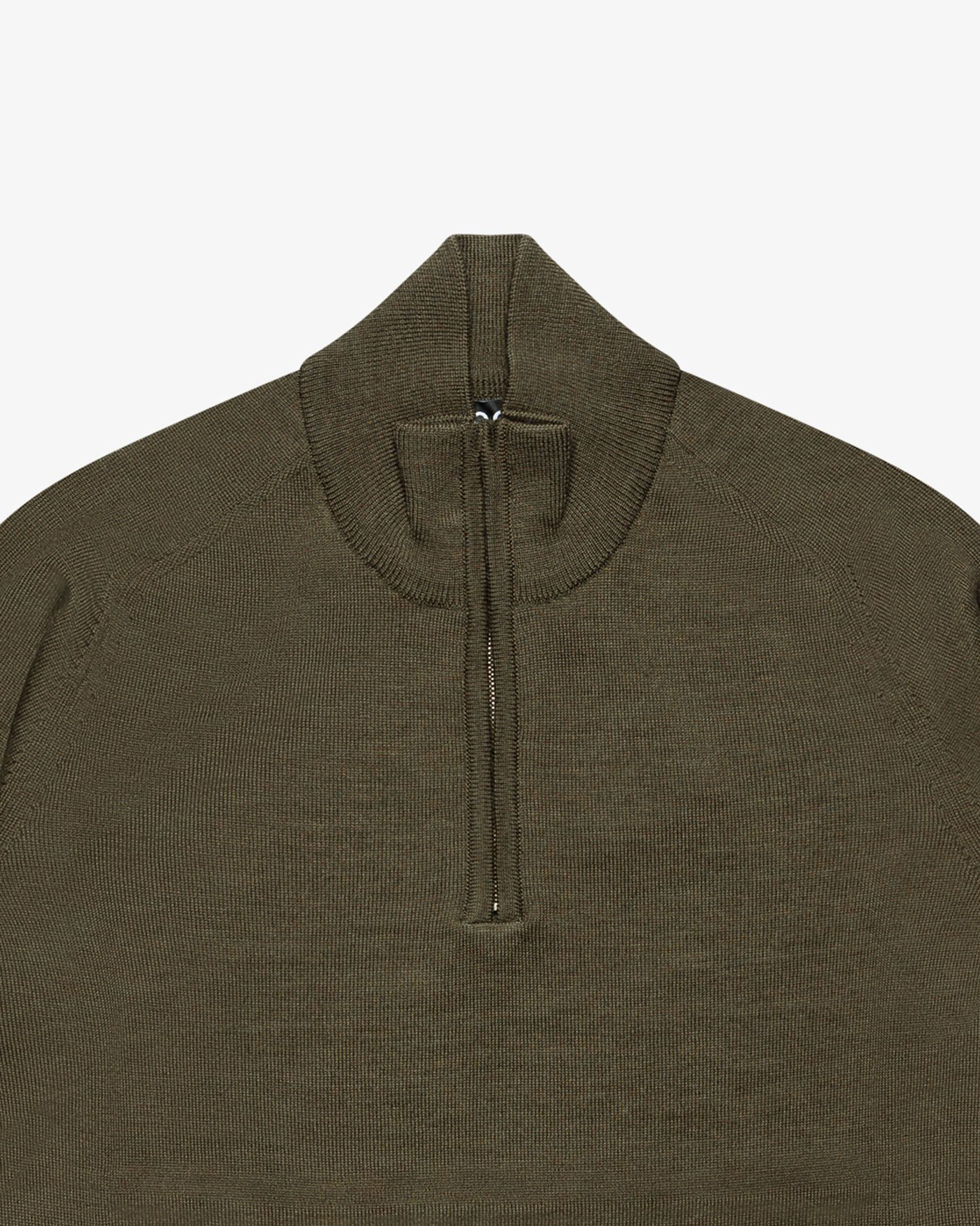 Military Green Wool Zip Mock Neck Sweater