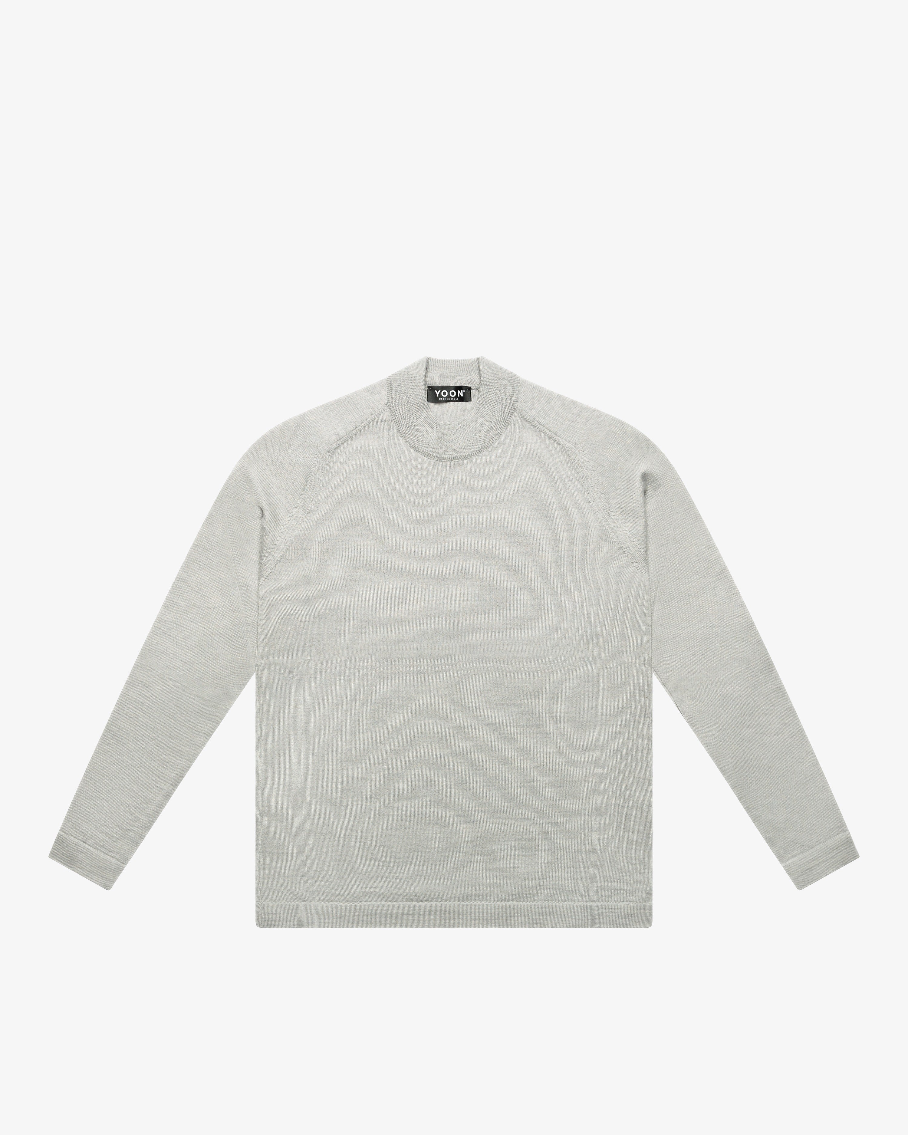 Pearl Gray Wool Mock Neck Sweater