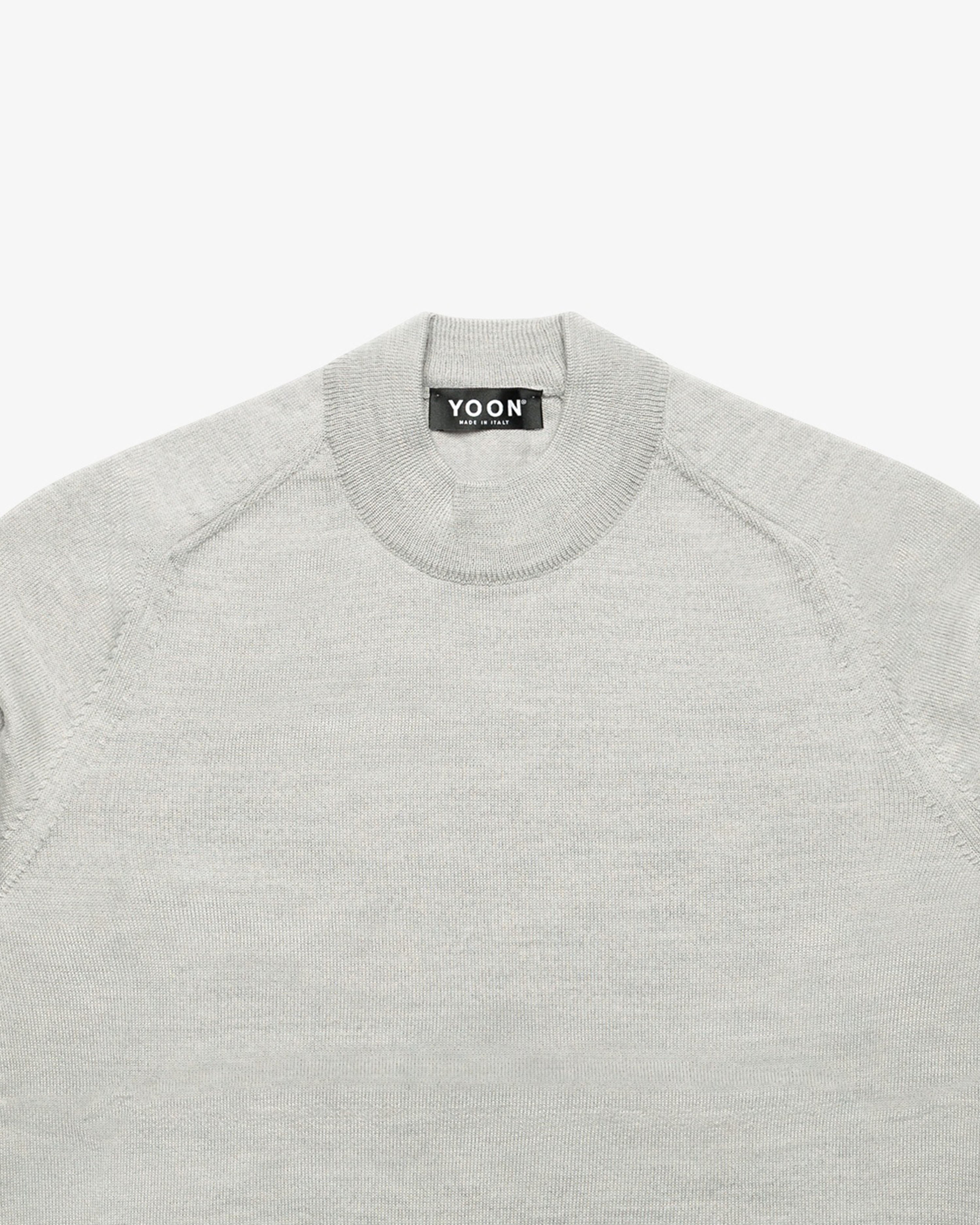 Pearl Gray Wool Mock Neck Sweater