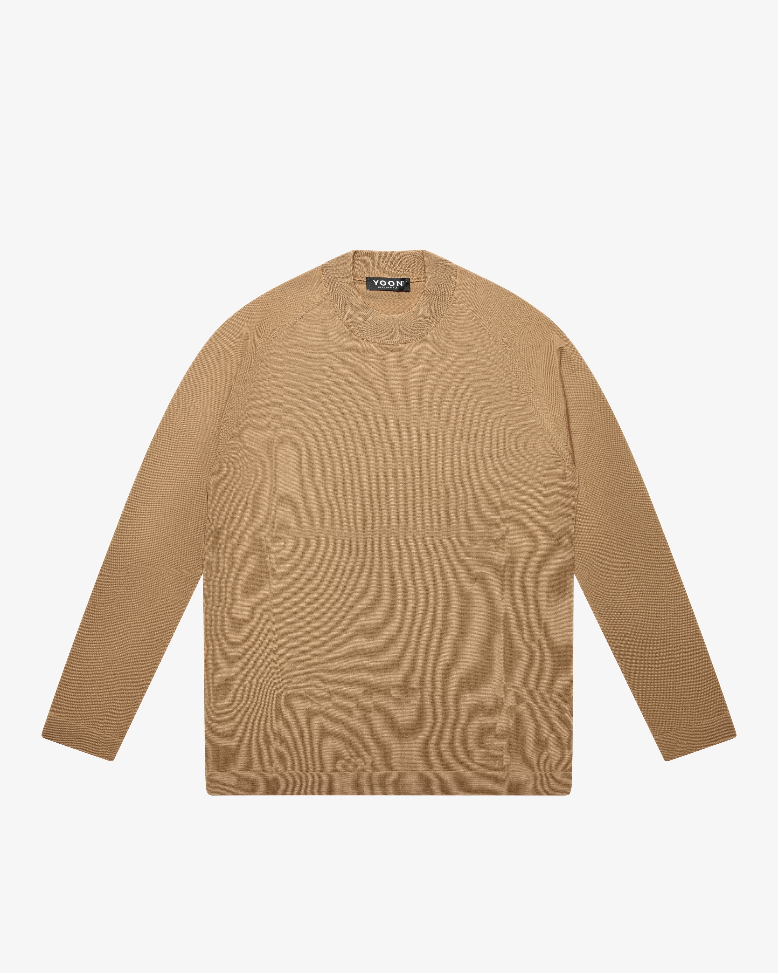 Camel Violet Wool Mock Neck Sweater