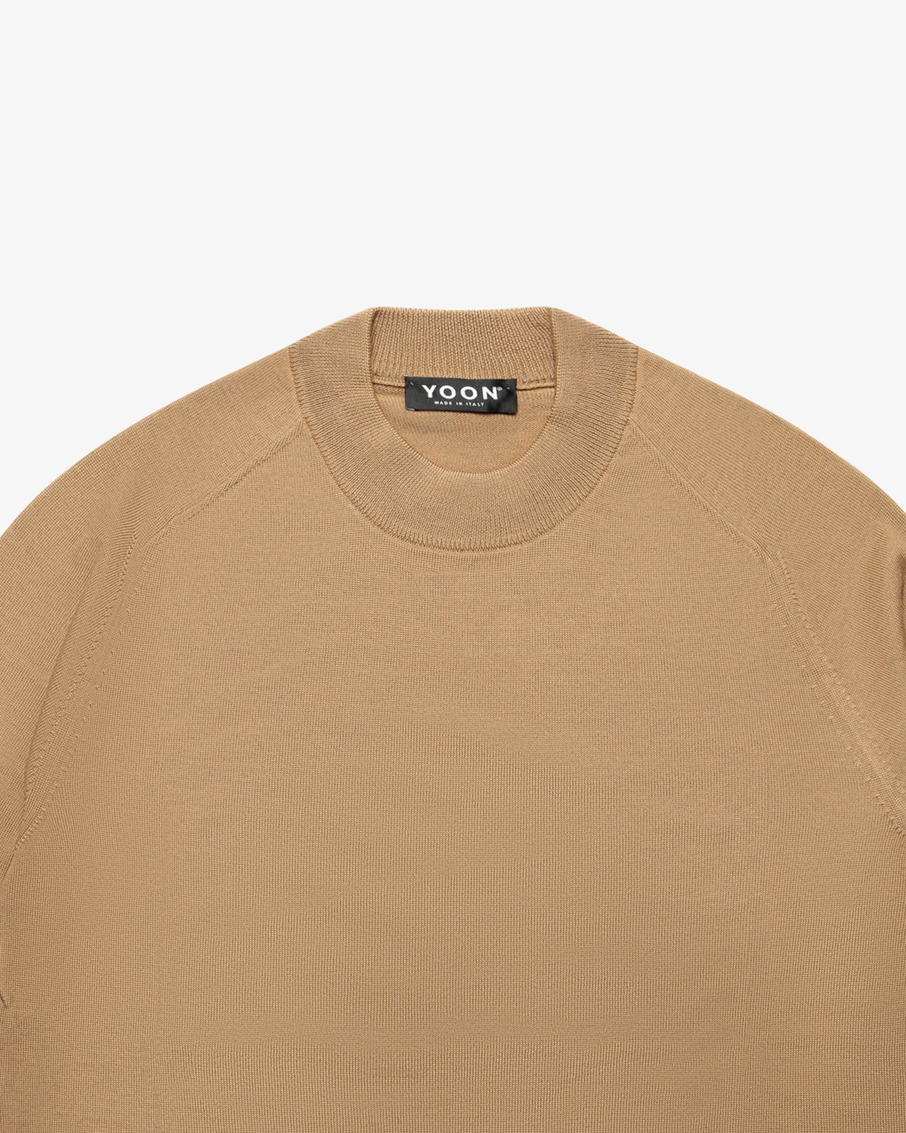 Camel Violet Wool Mock Neck Sweater