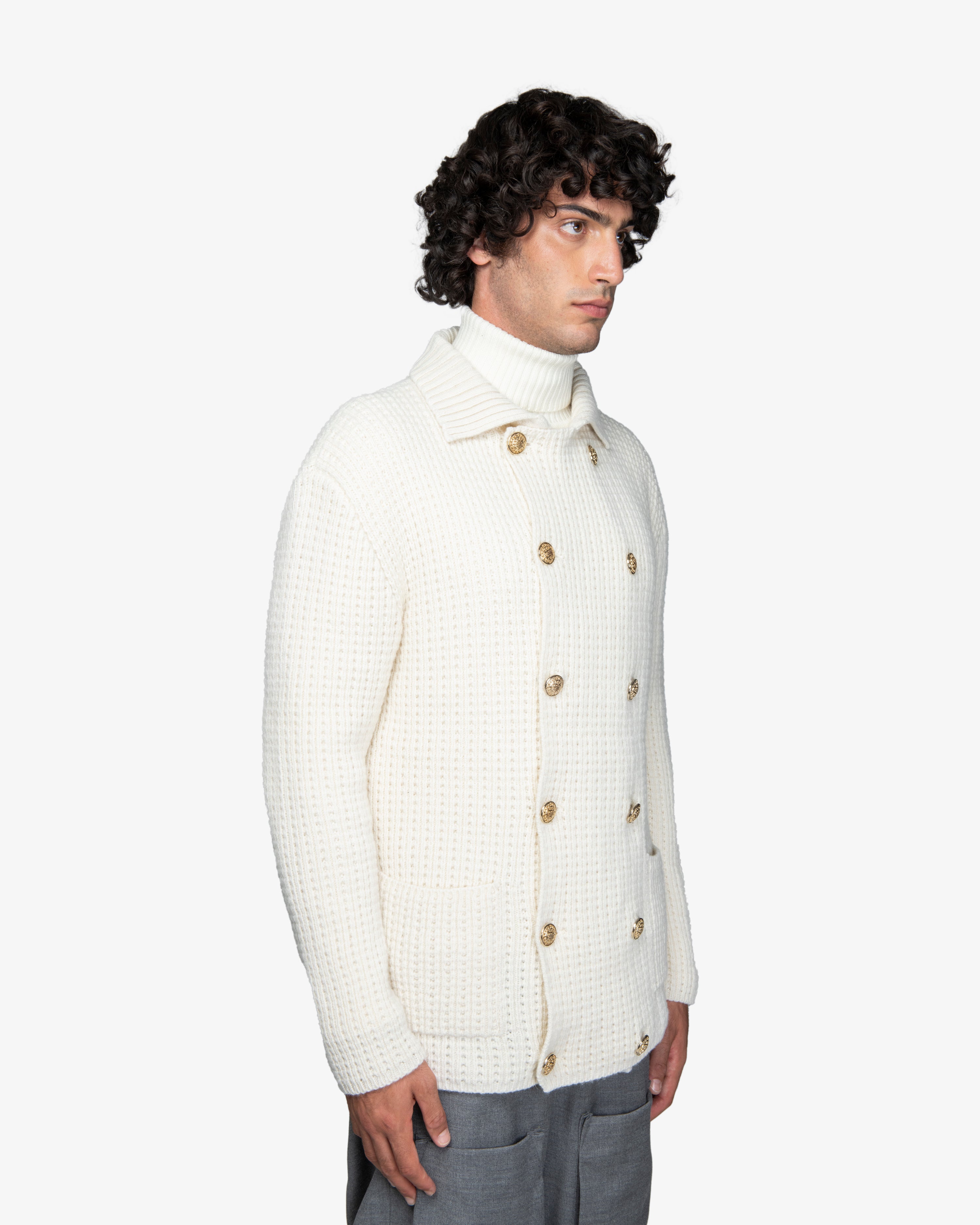 Maglione cardigan doppio petto in lana bianco