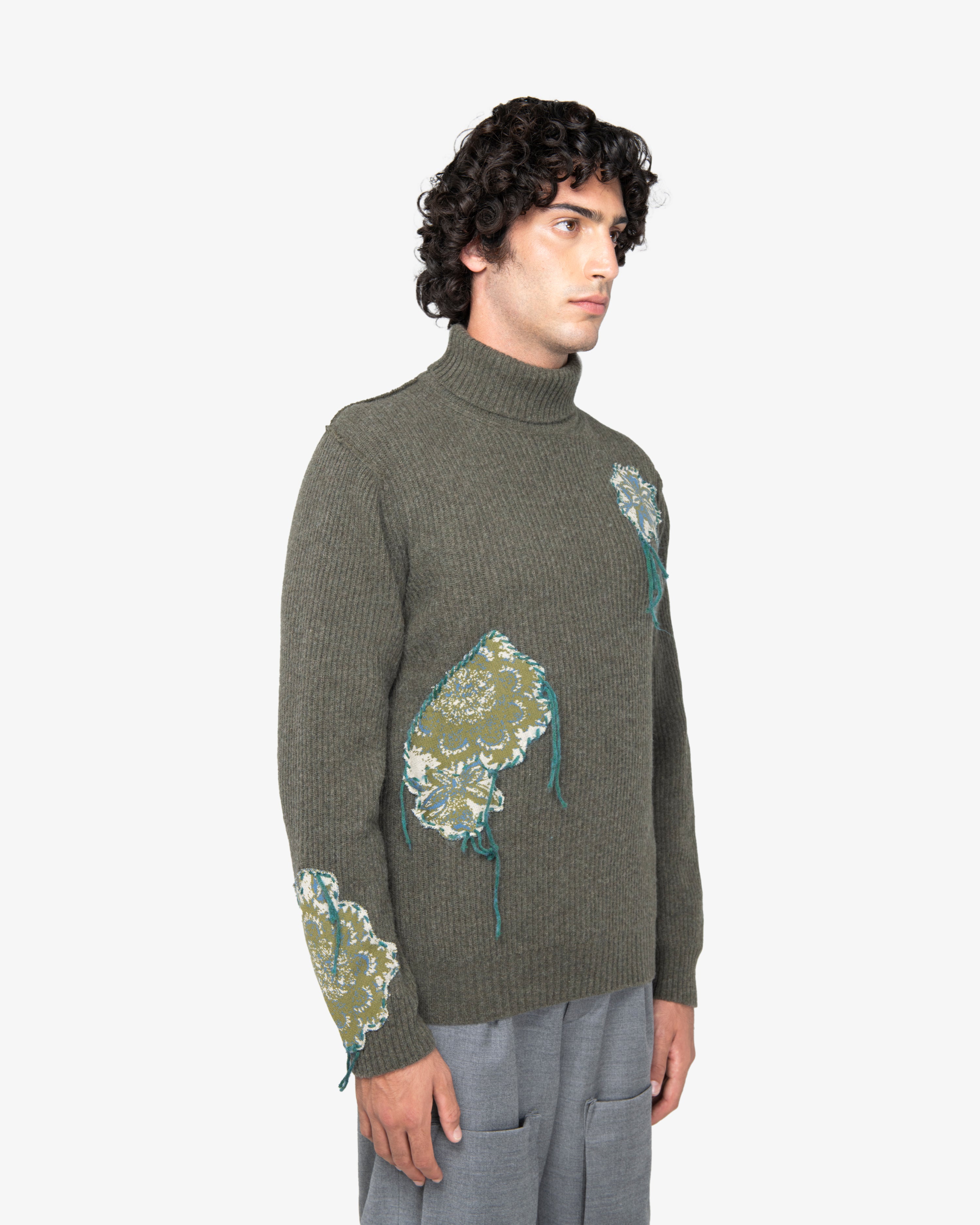Maglione dolcevita a costa inglese verde militare