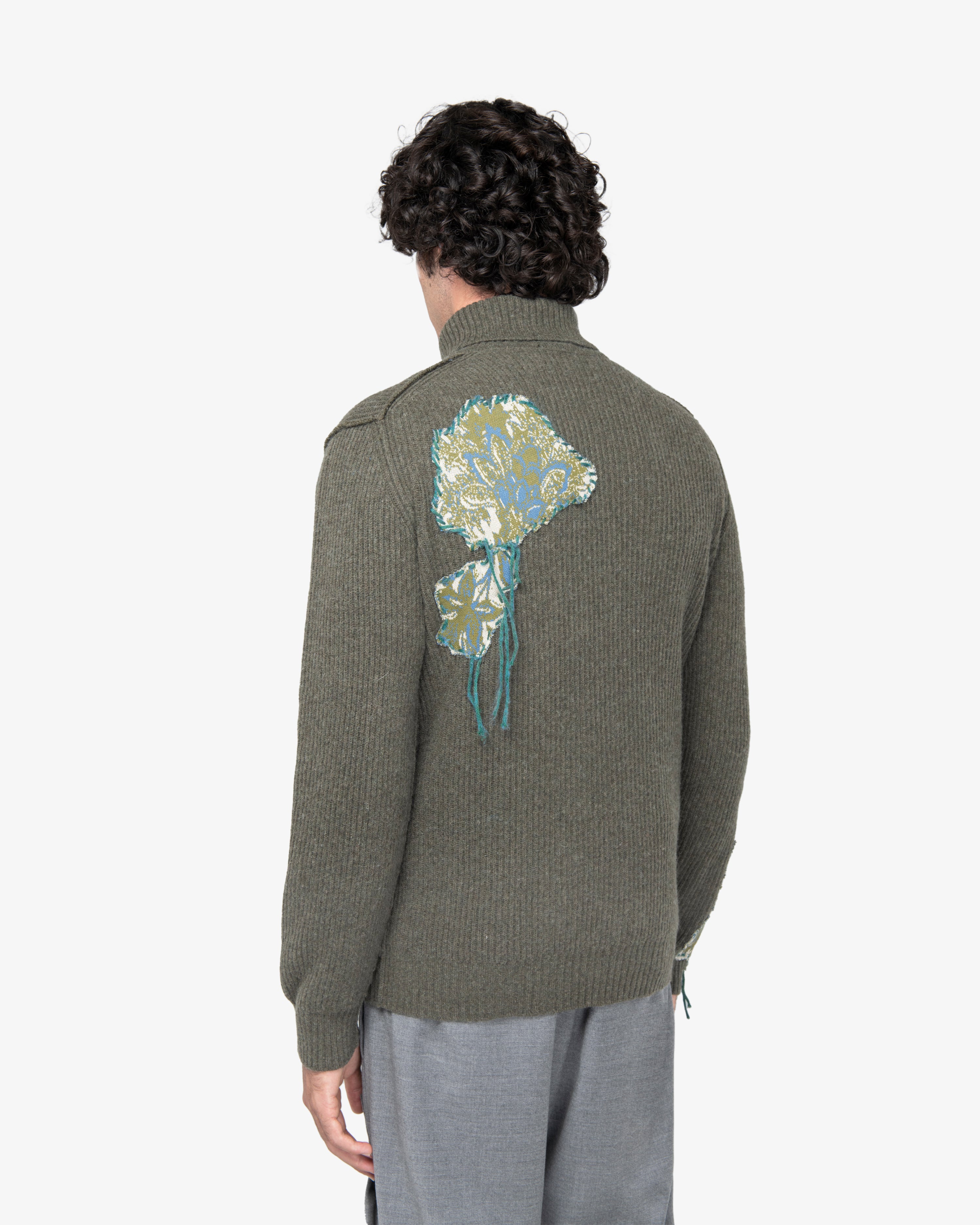 Maglione dolcevita a costa inglese verde militare