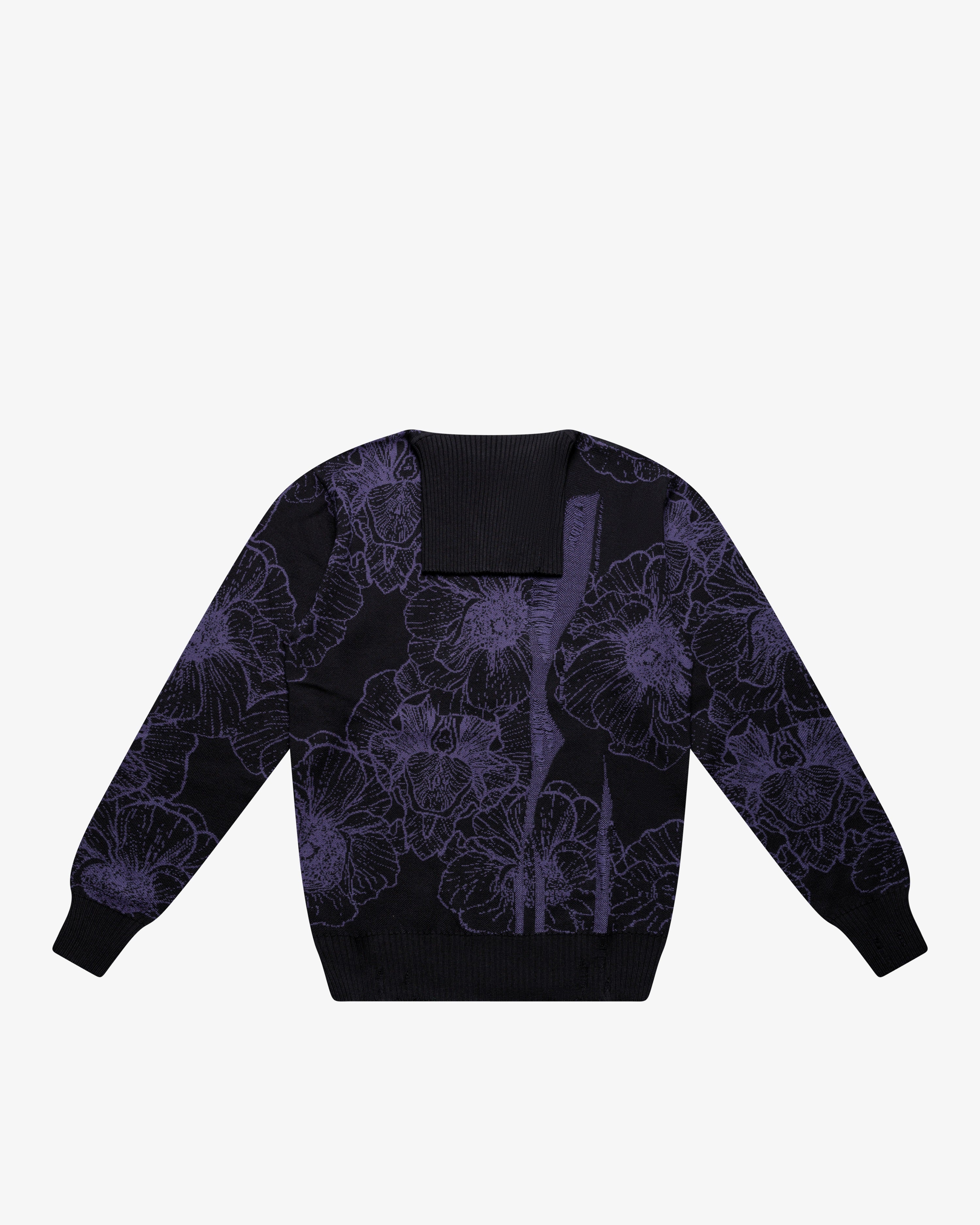 Maglione dolcevita a fiori in lana blu