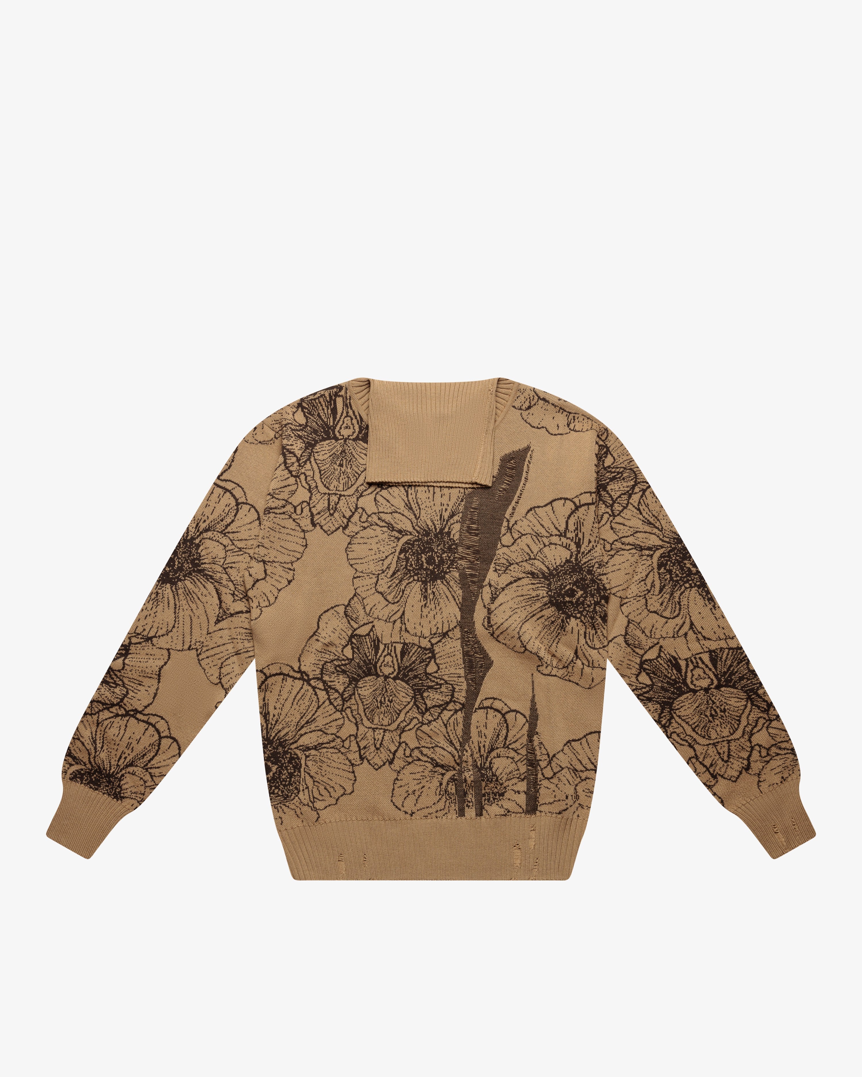 Maglione dolcevita a fiori in lana cammello