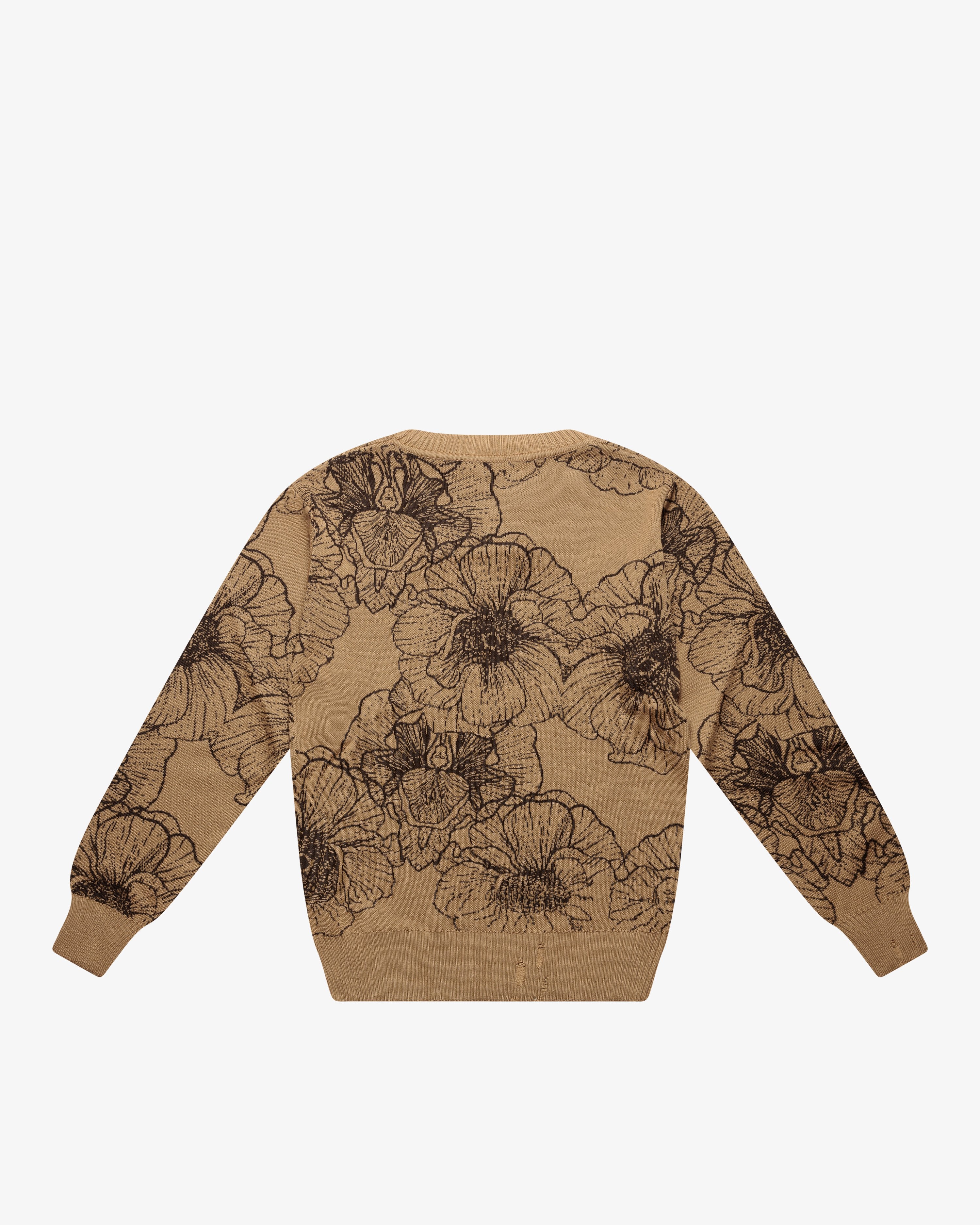 Maglione dolcevita a fiori in lana cammello