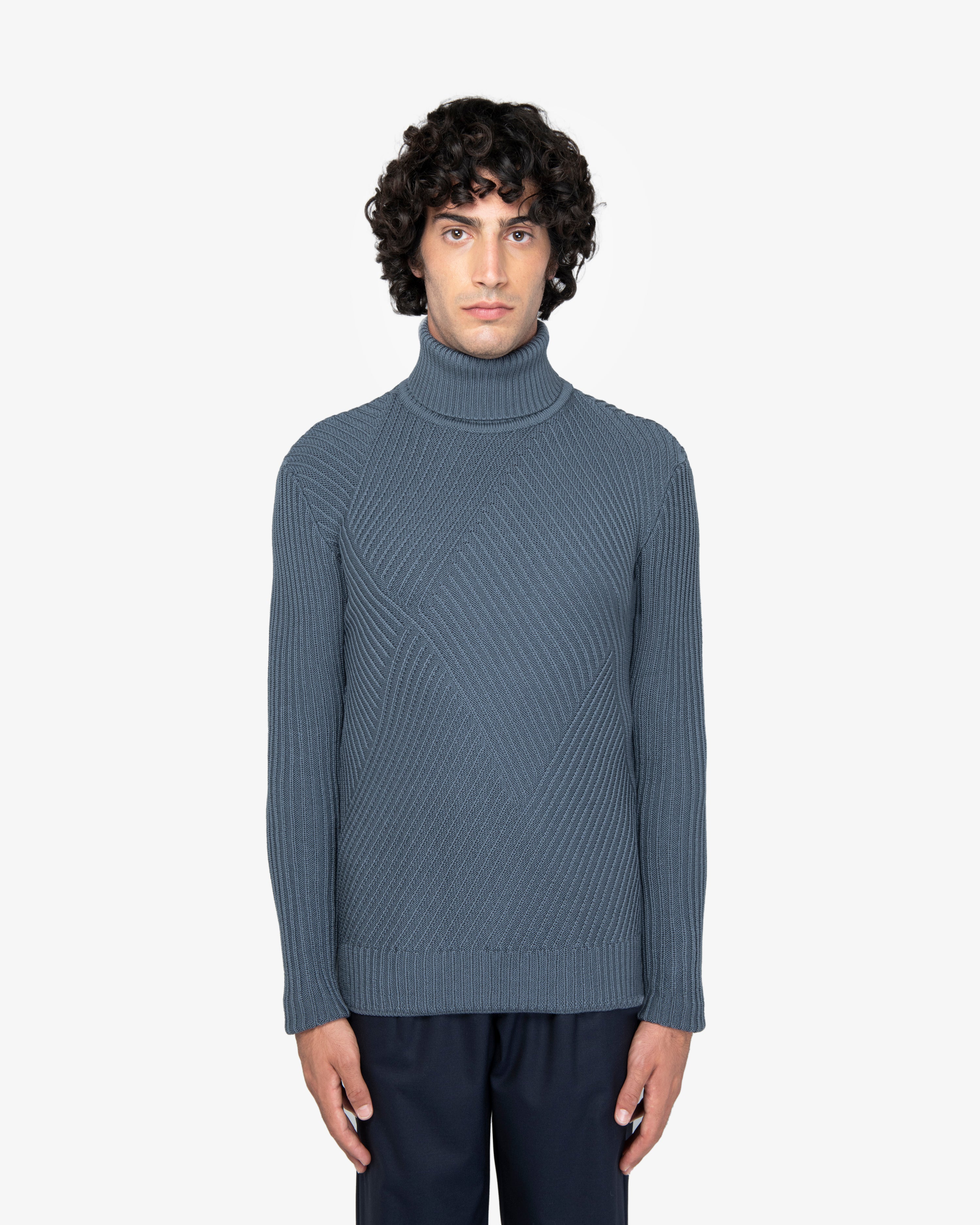 Maglione dolcevita a links grigio piombo