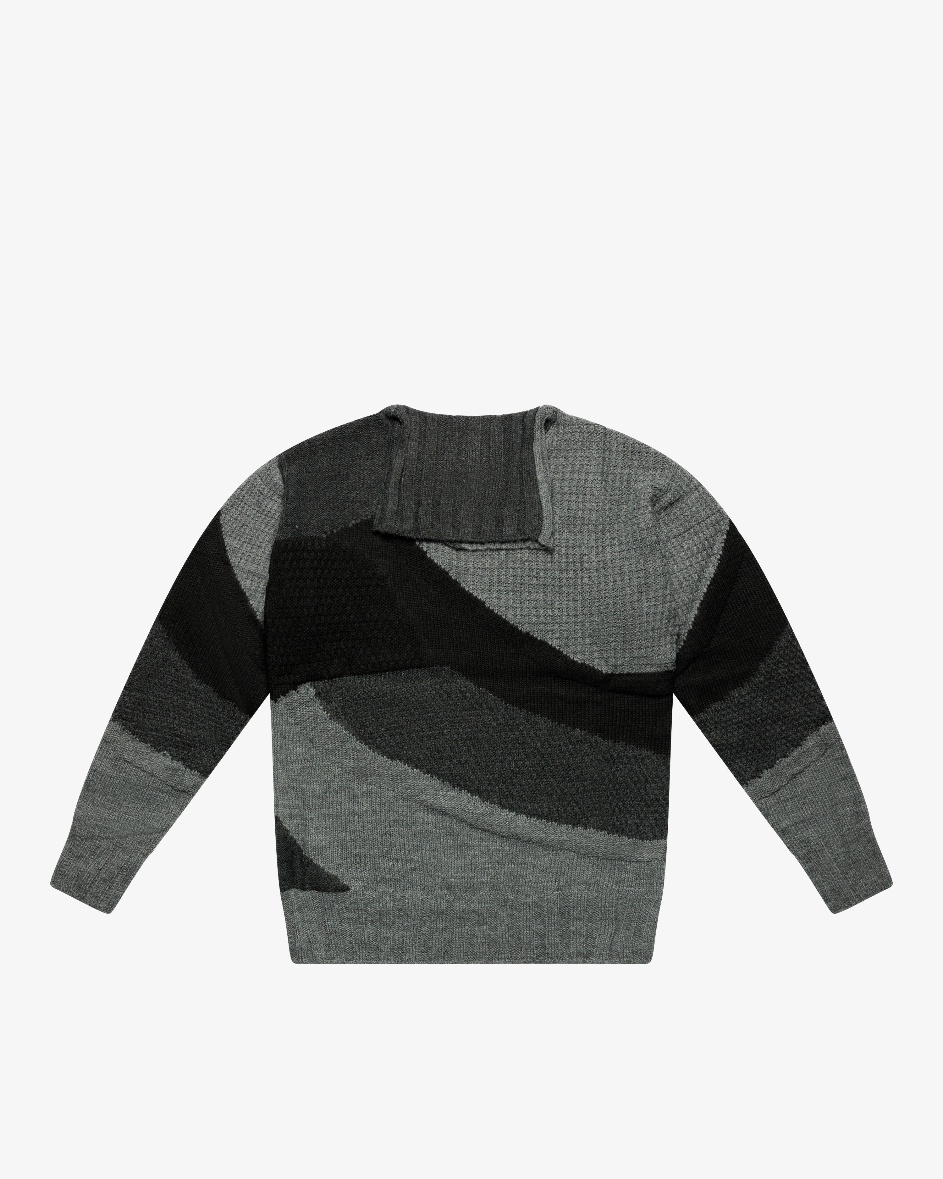 Black Color-Block Intarsia Turtleneck Sweater
