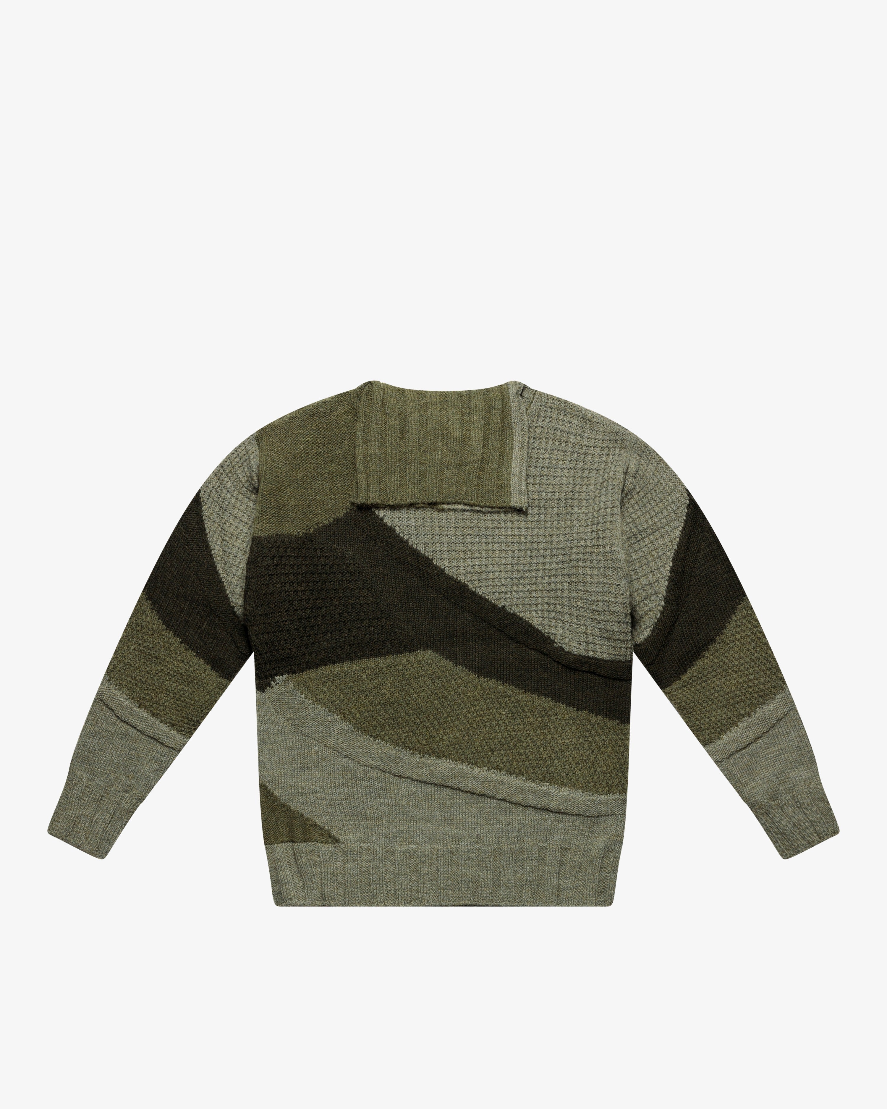 Green Color-Block Intarsia Turtleneck Sweater