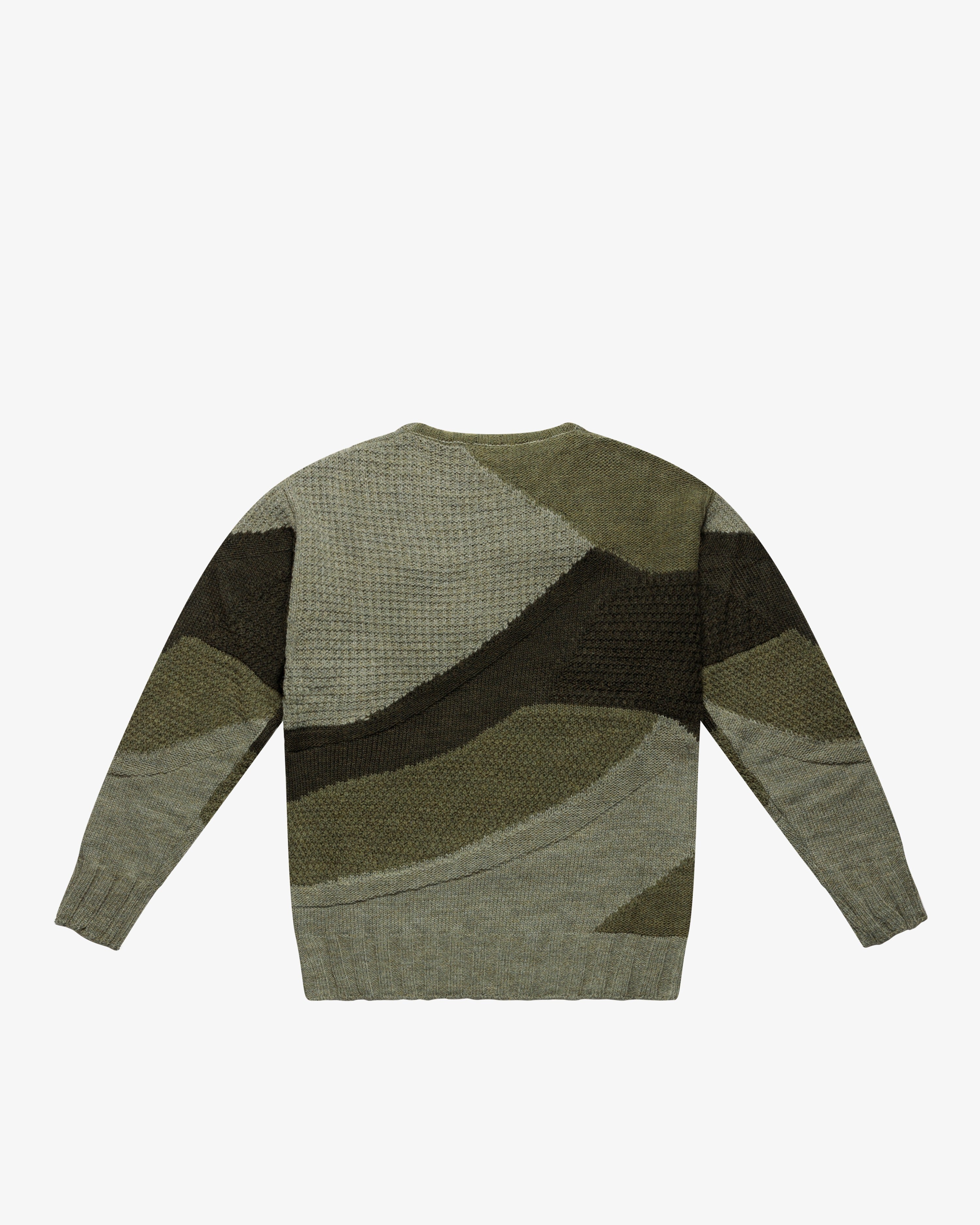 Green Color-Block Intarsia Turtleneck Sweater