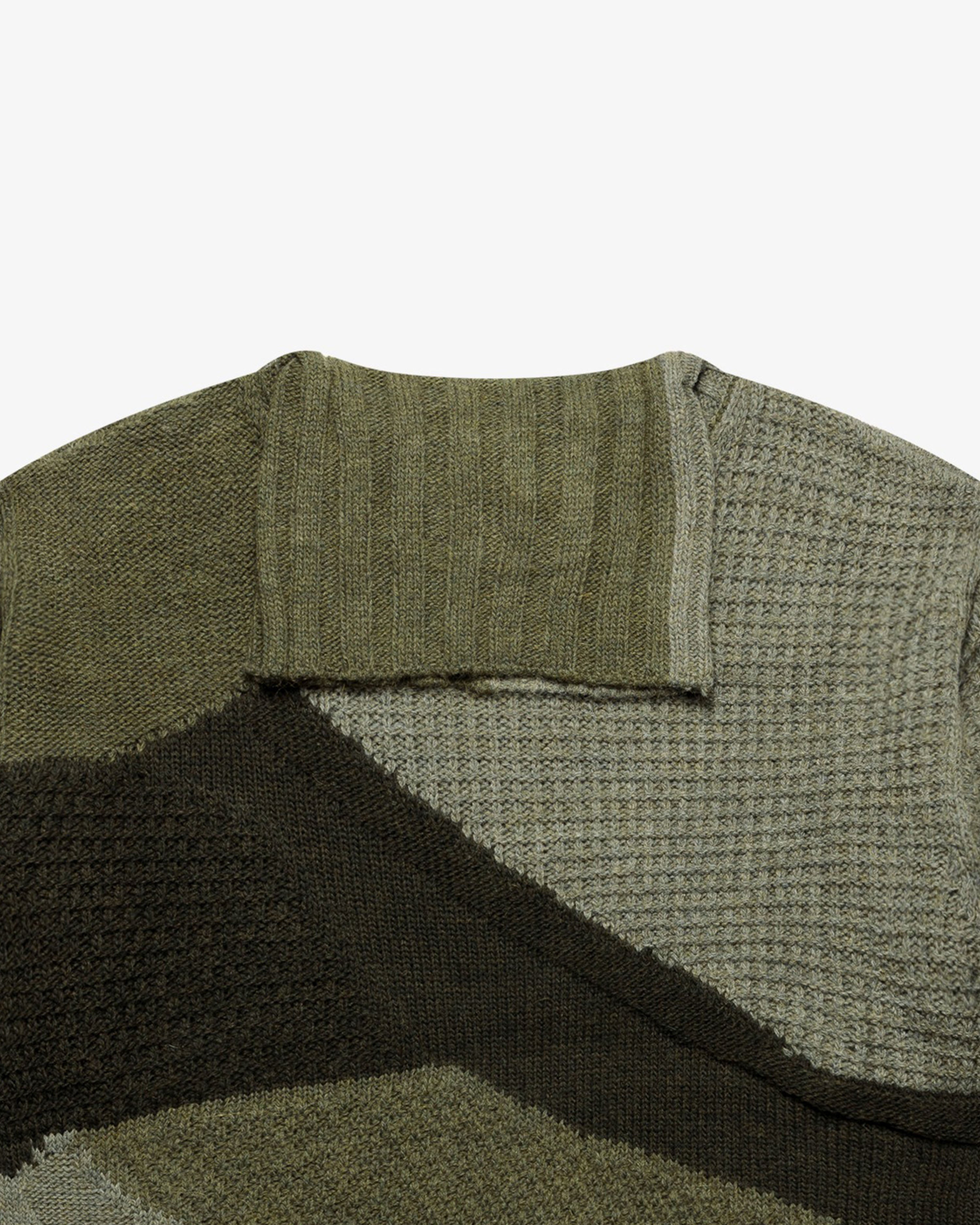 Green Color-Block Intarsia Turtleneck Sweater
