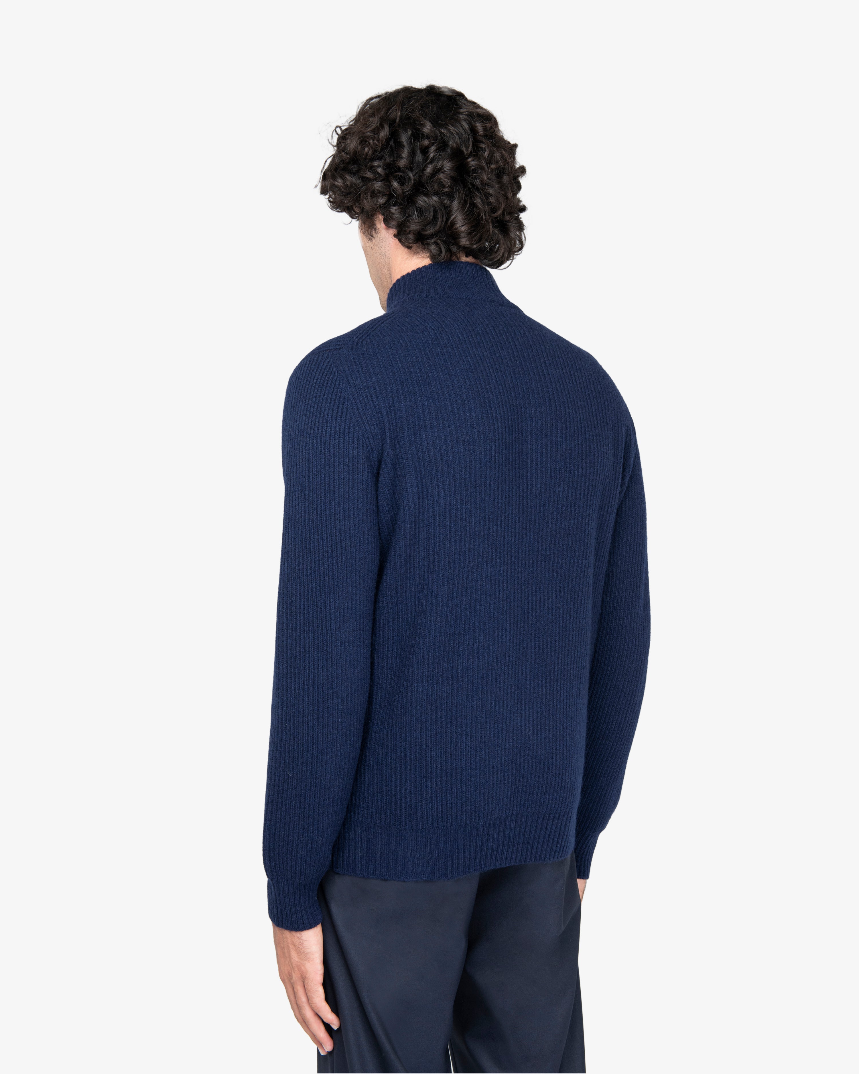 Blue English Rib Full-Zip Sweater